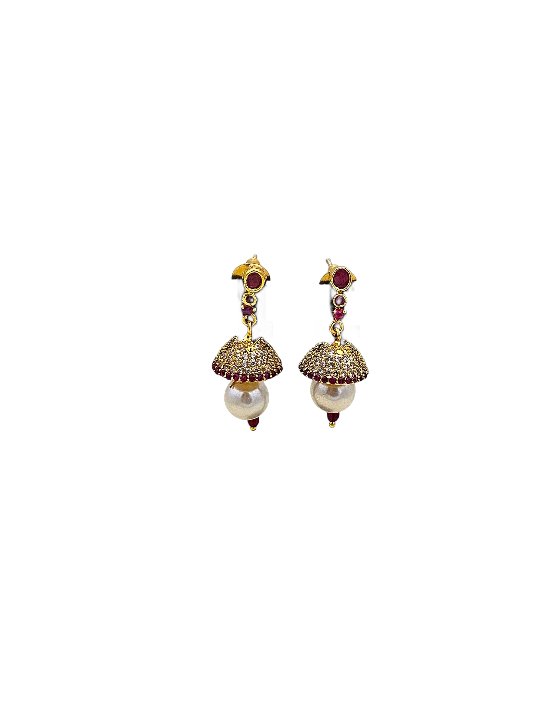 Beautiful Gold plated Cubic Zirconia-Red Hydro Quartz Designer light weight Jhumka Earring