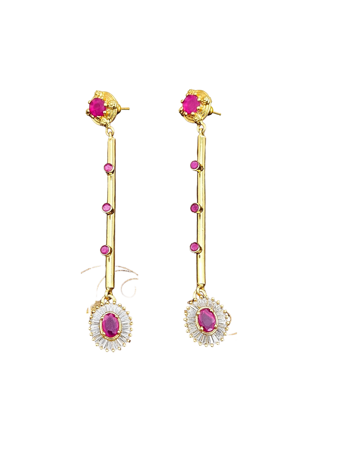 Gorgeous Gold plated CZ-Red Hydro Quartz Light weight Long Dangle Drop Earrings
