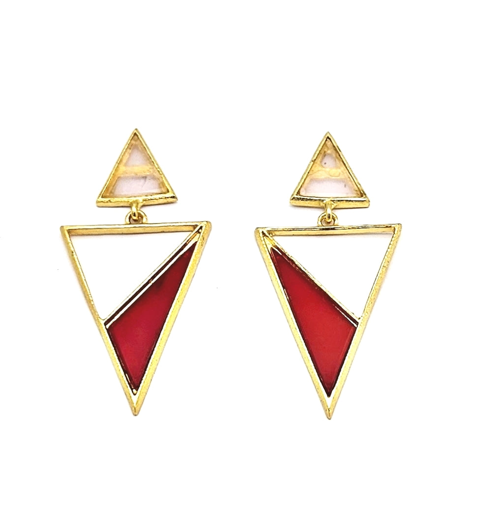 Artisan Gold Plated Rose Quartz & Red Onyx Earrings – Lightweight Triangle Drop Jewelry
