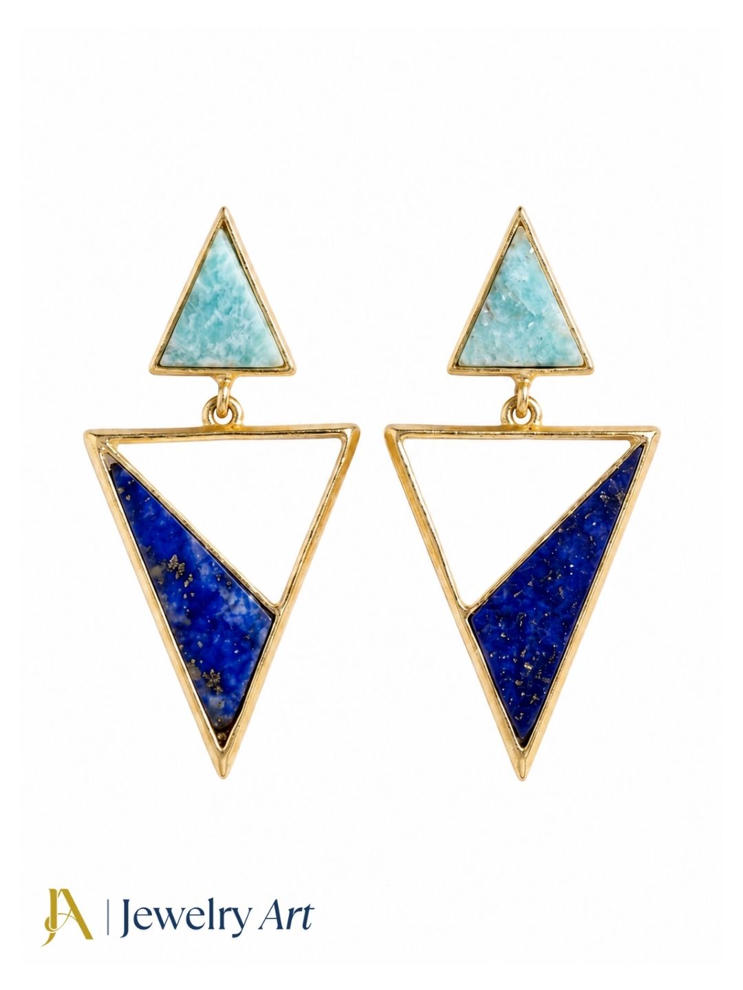 Chic Gold Plated Amazonite - Lapis Geometric Earrings – Lightweight Handmade Jewelry
