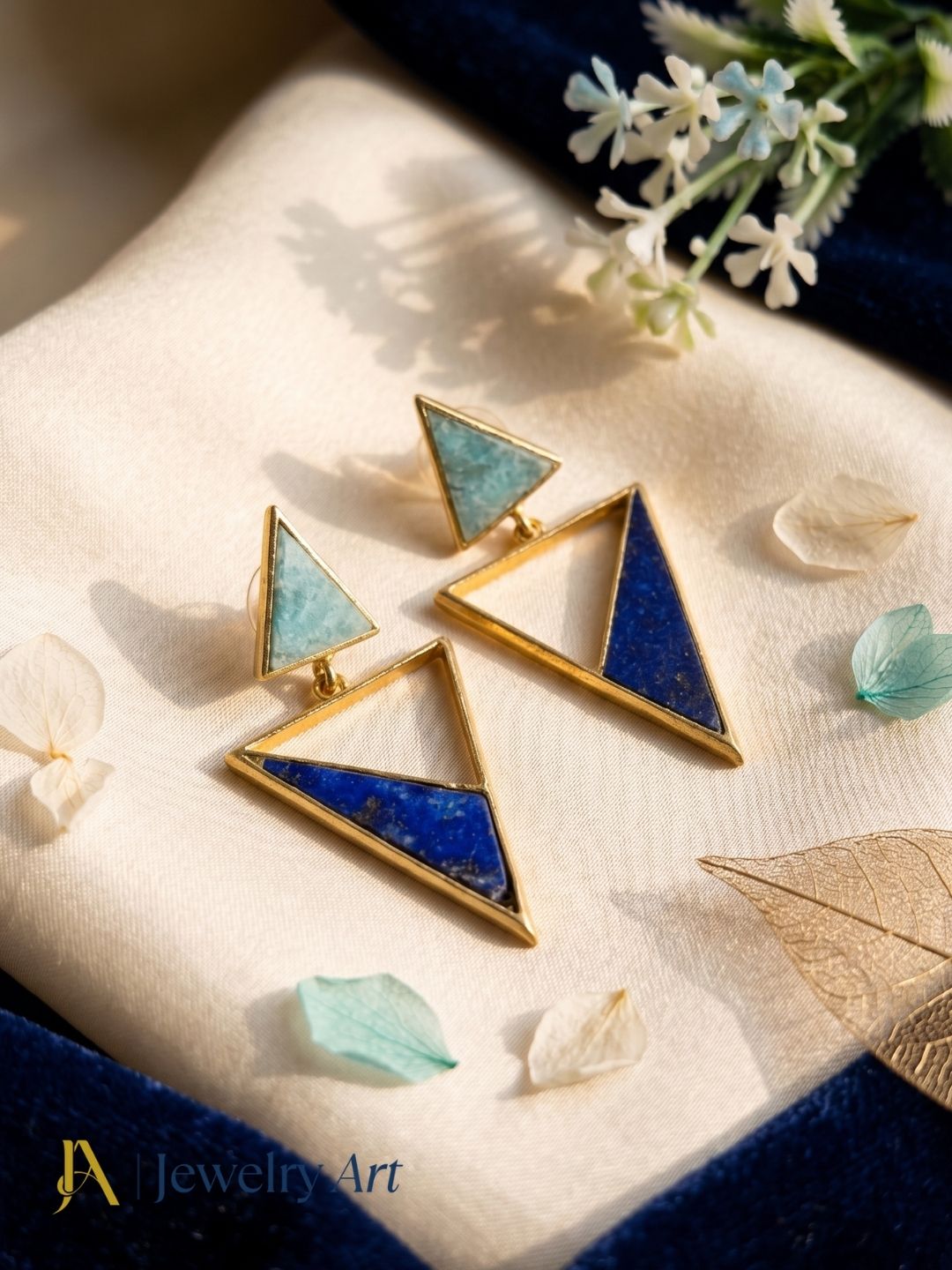 Chic Gold Plated Amazonite - Lapis Geometric Earrings – Lightweight Handmade Jewelry