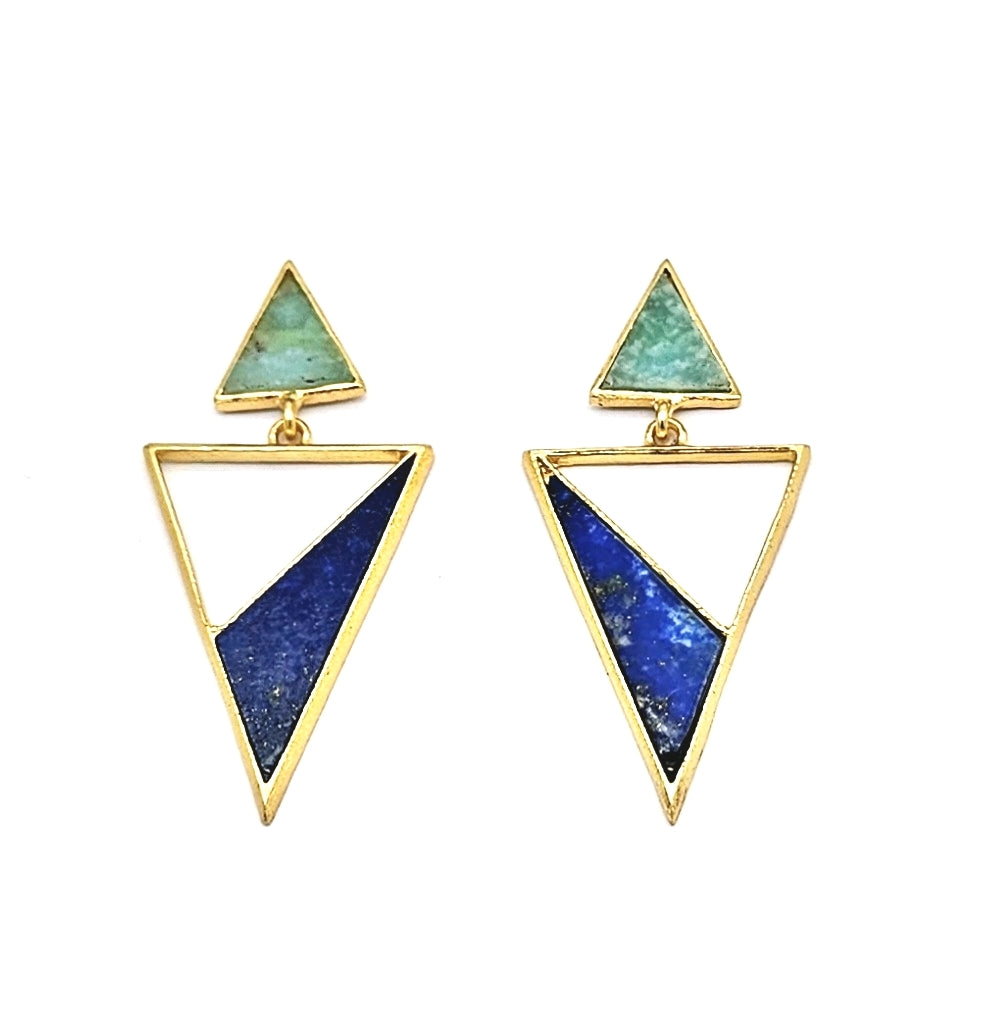 Chic Gold Plated Amazonite - Lapis Geometric Earrings – Lightweight Handmade Jewelry