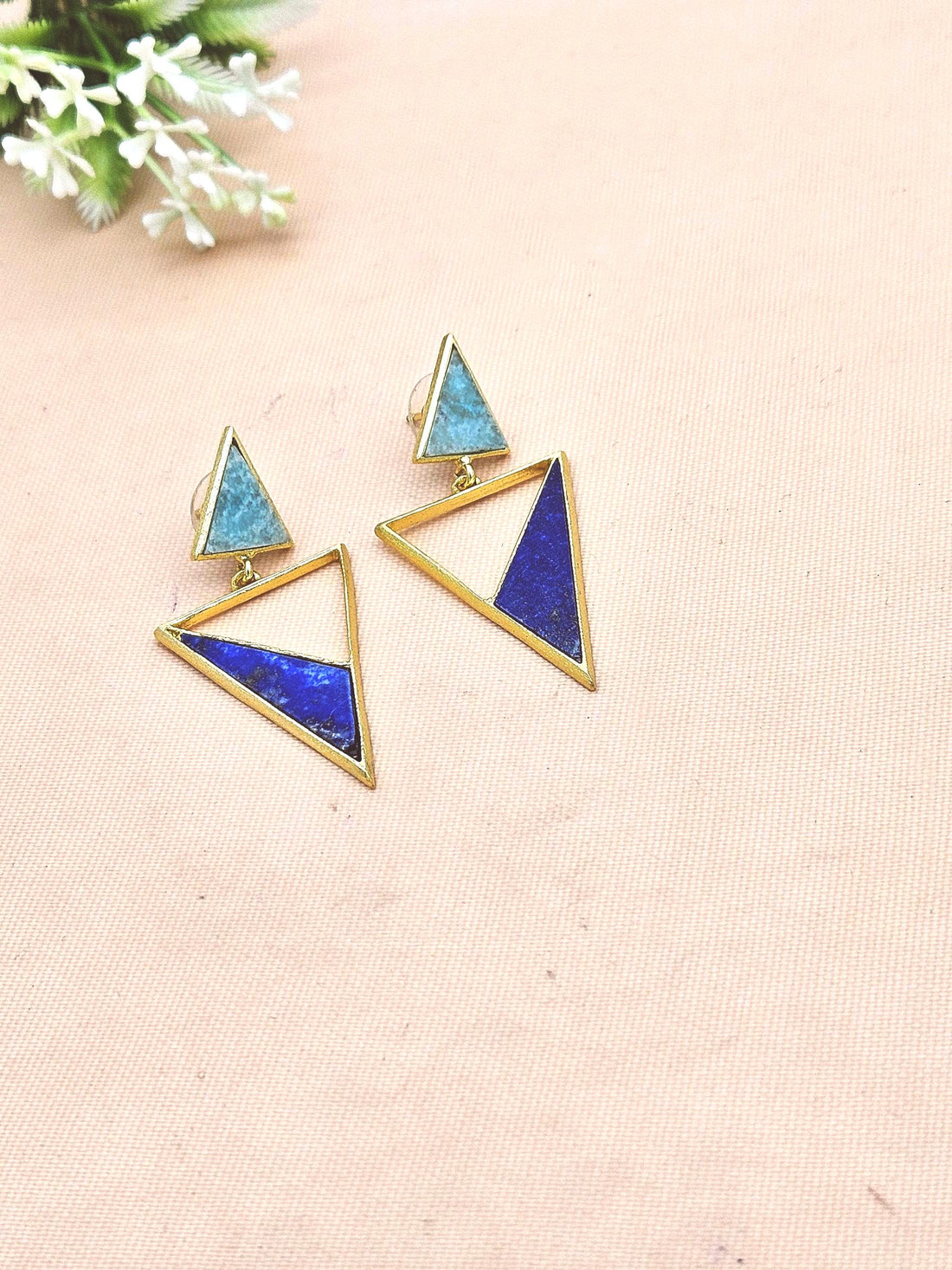 Chic Gold Plated Amazonite - Lapis Geometric Earrings – Lightweight Handmade Jewelry