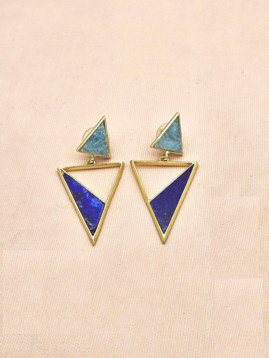 Chic Gold Plated Amazonite - Lapis Geometric Earrings – Lightweight Handmade Jewelry