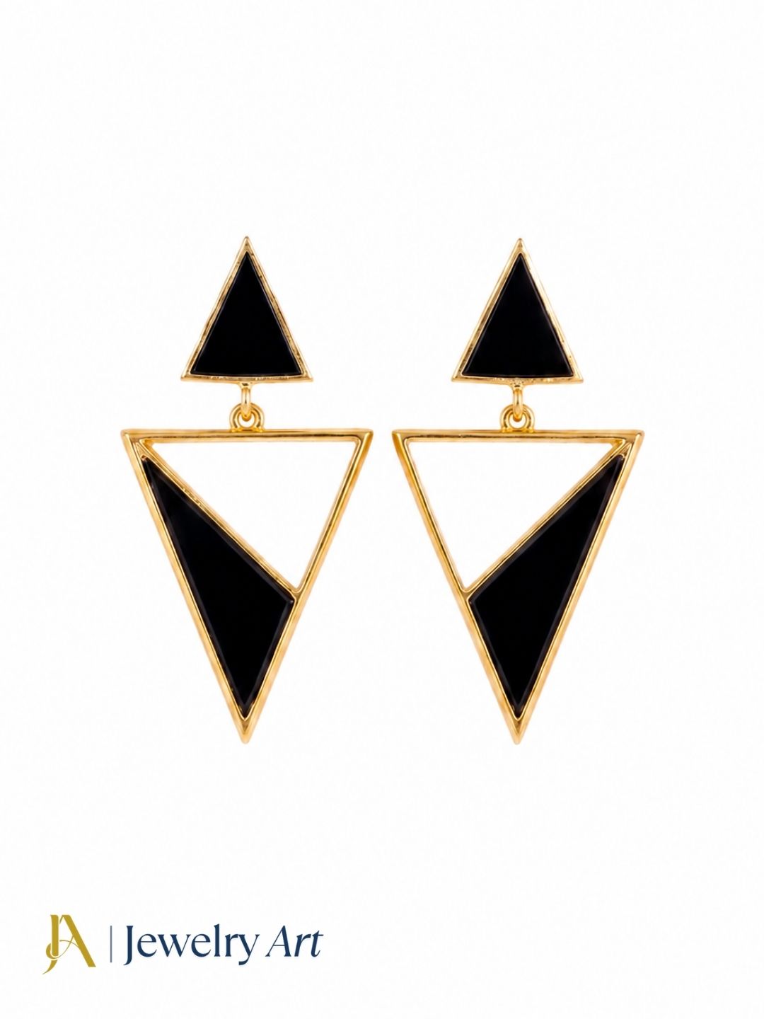 Chic Gold Plated Black Onyx Geometric Earrings – Lightweight Handmade Jewelry