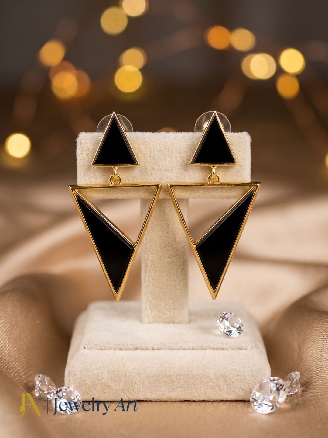 Chic Gold Plated Black Onyx Geometric Earrings – Lightweight Handmade Jewelry
