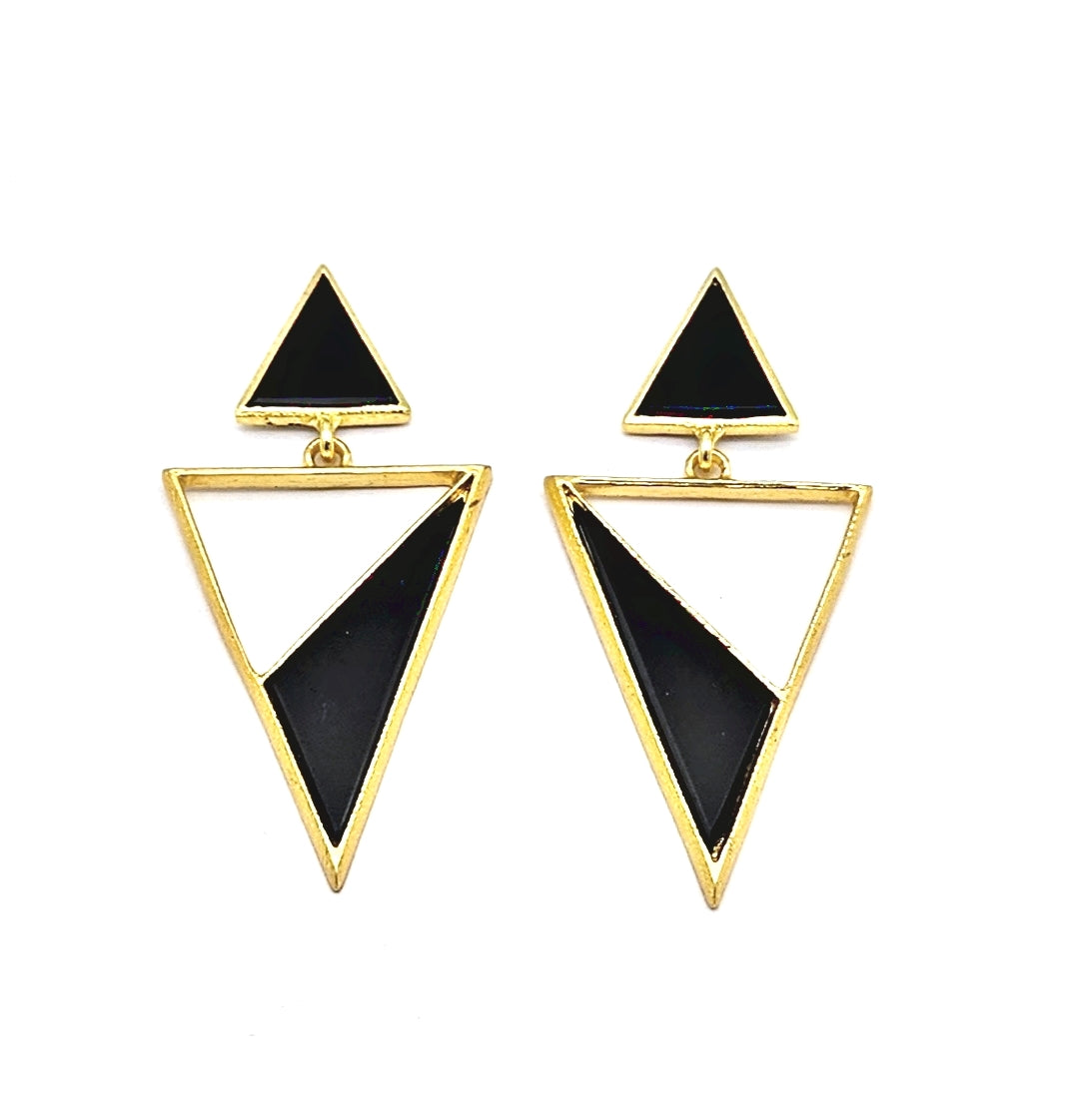 Chic Gold Plated Black Onyx Geometric Earrings – Lightweight Handmade Jewelry
