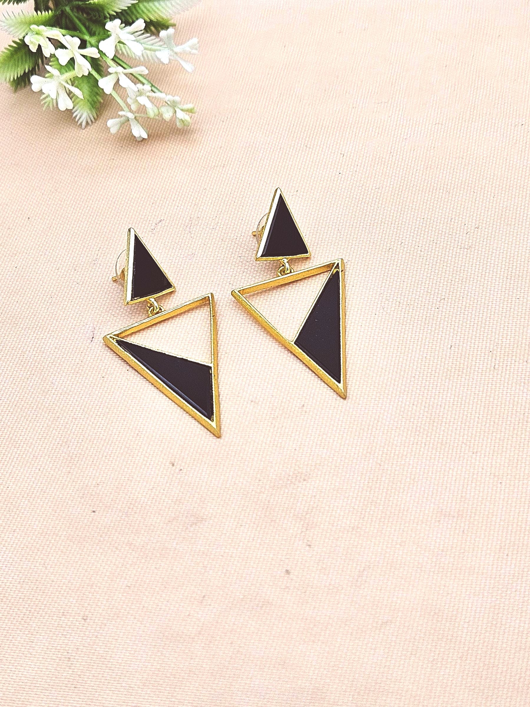 Chic Gold Plated Black Onyx Geometric Earrings – Lightweight Handmade Jewelry