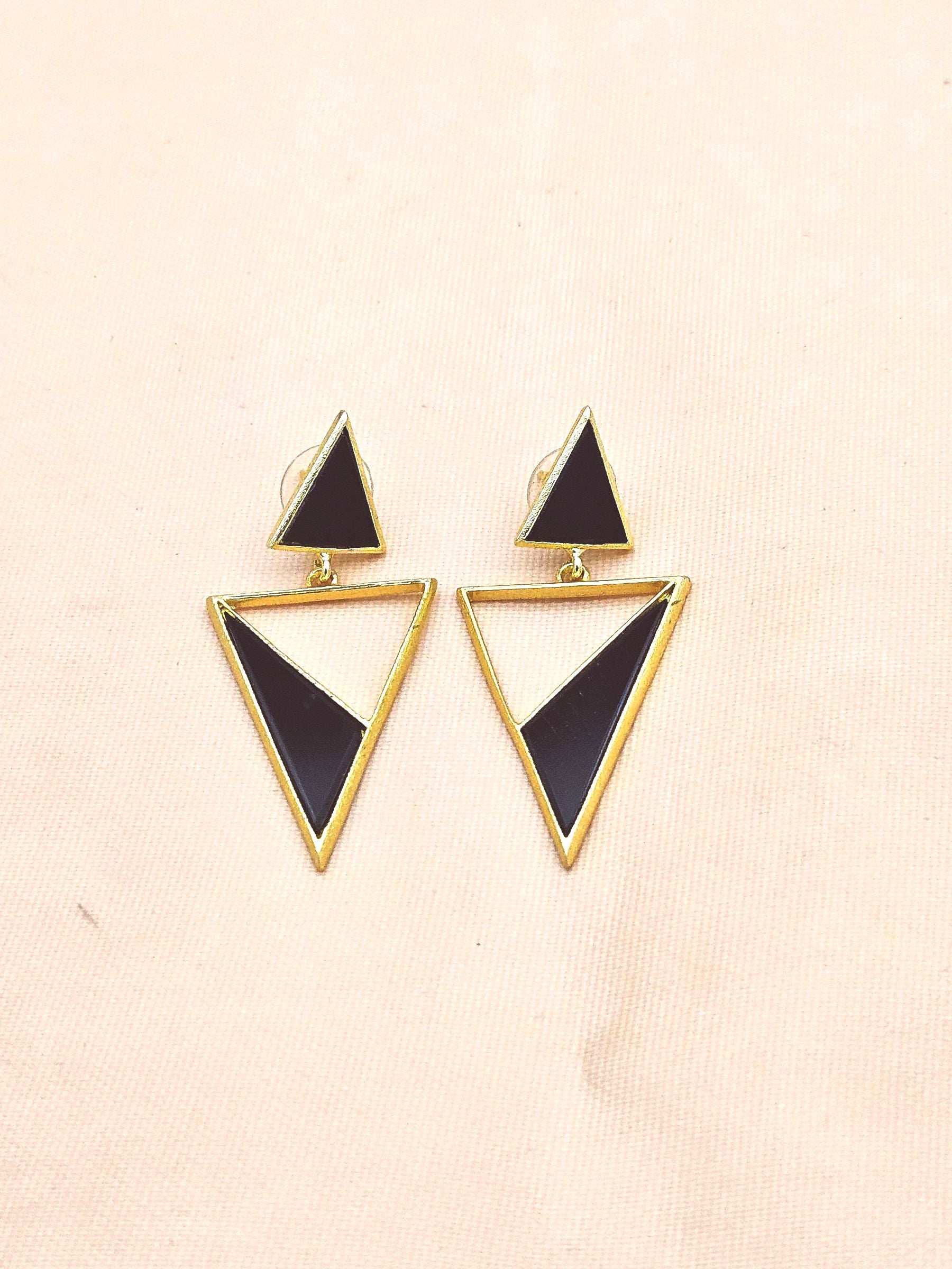 Chic Gold Plated Black Onyx Geometric Earrings – Lightweight Handmade Jewelry