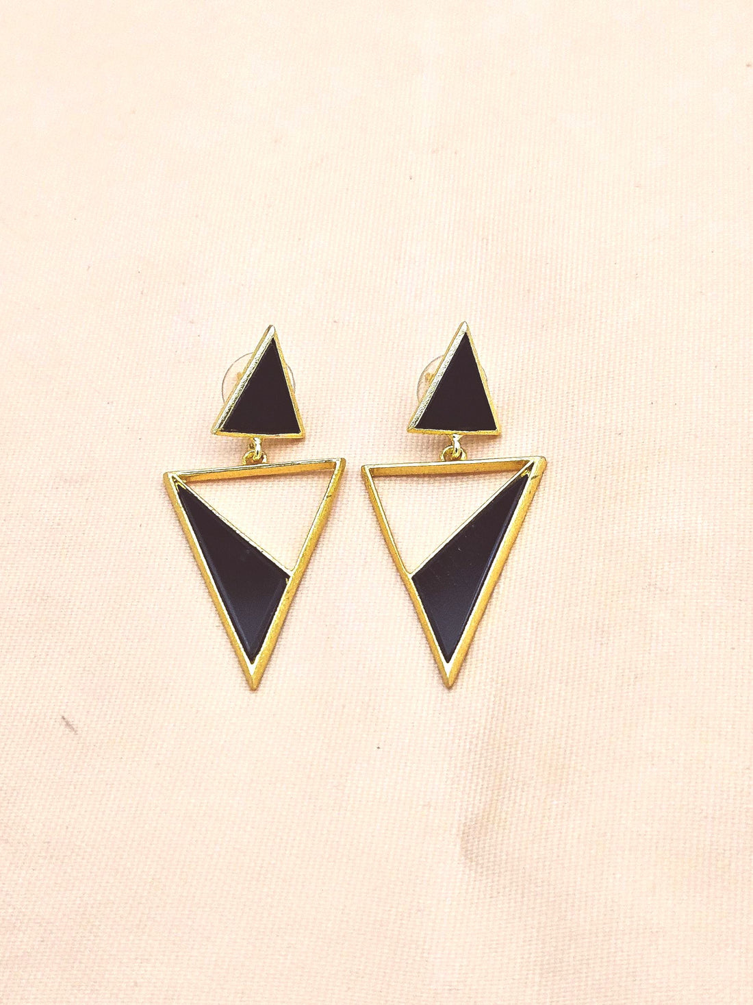 Chic Gold Plated Black Onyx Geometric Earrings – Lightweight Handmade Jewelry