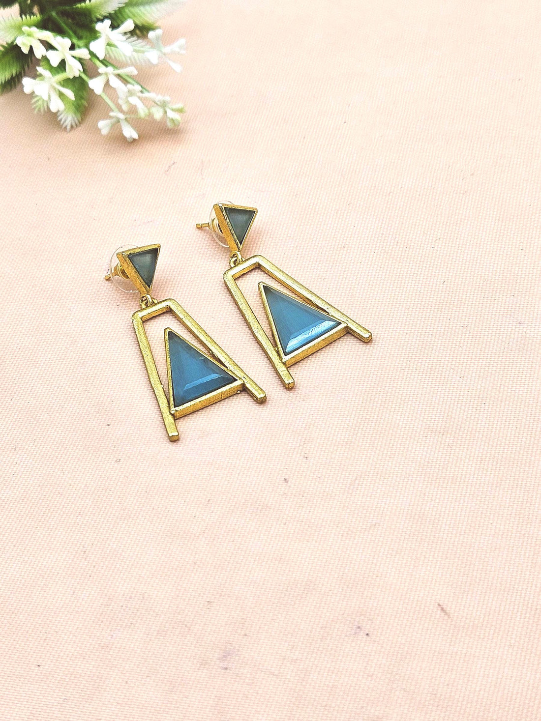 Elegant Gold Plated Green Onyx-Green Chalcedony Geometric Earrings – Handmade Lightweight Dangles for Women