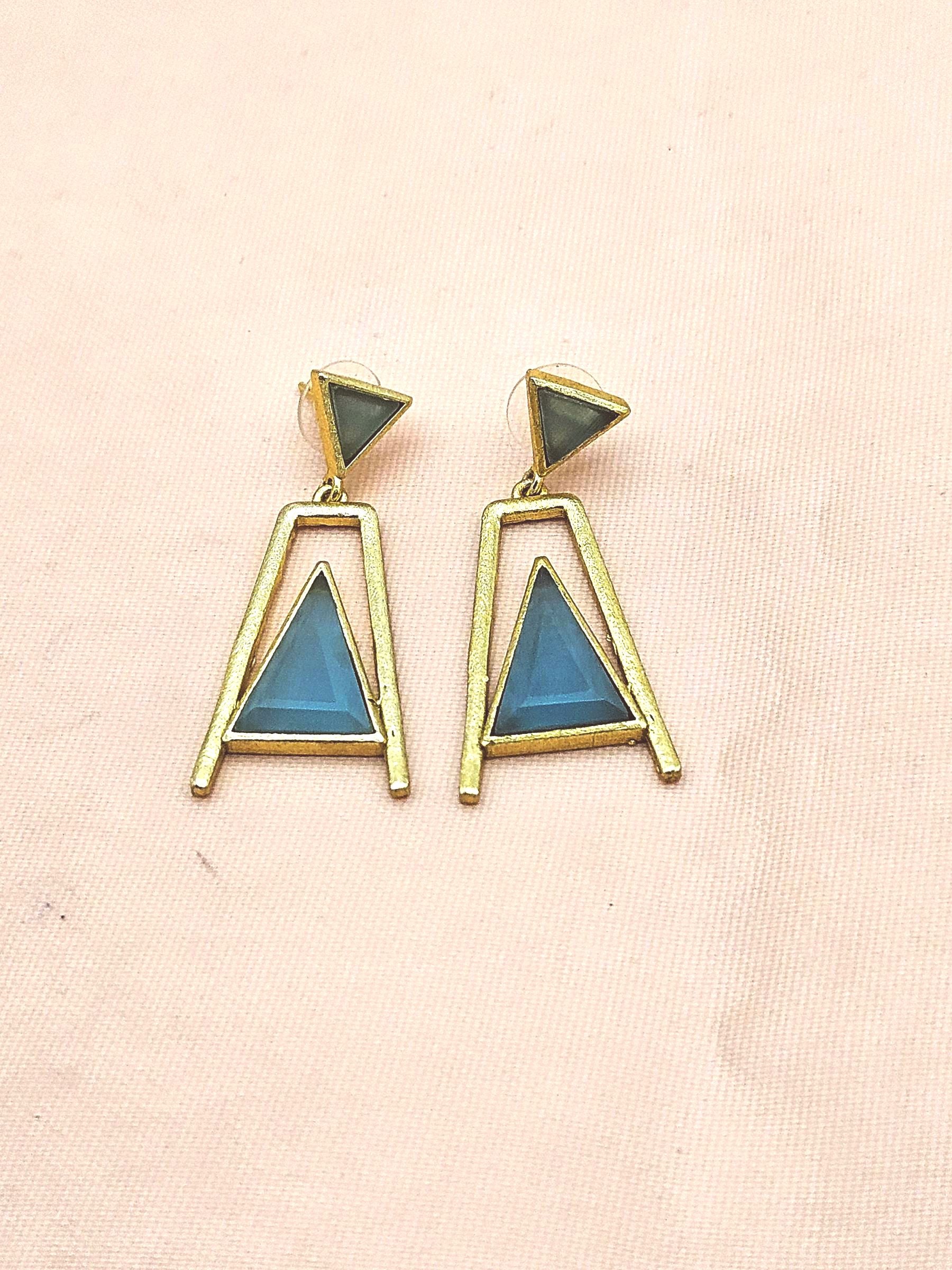 Elegant Gold Plated Green Onyx-Green Chalcedony Geometric Earrings – Handmade Lightweight Dangles for Women