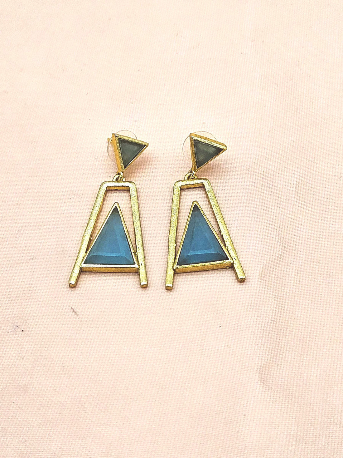 Elegant Gold Plated Green Onyx-Green Chalcedony Geometric Earrings – Handmade Lightweight Dangles for Women