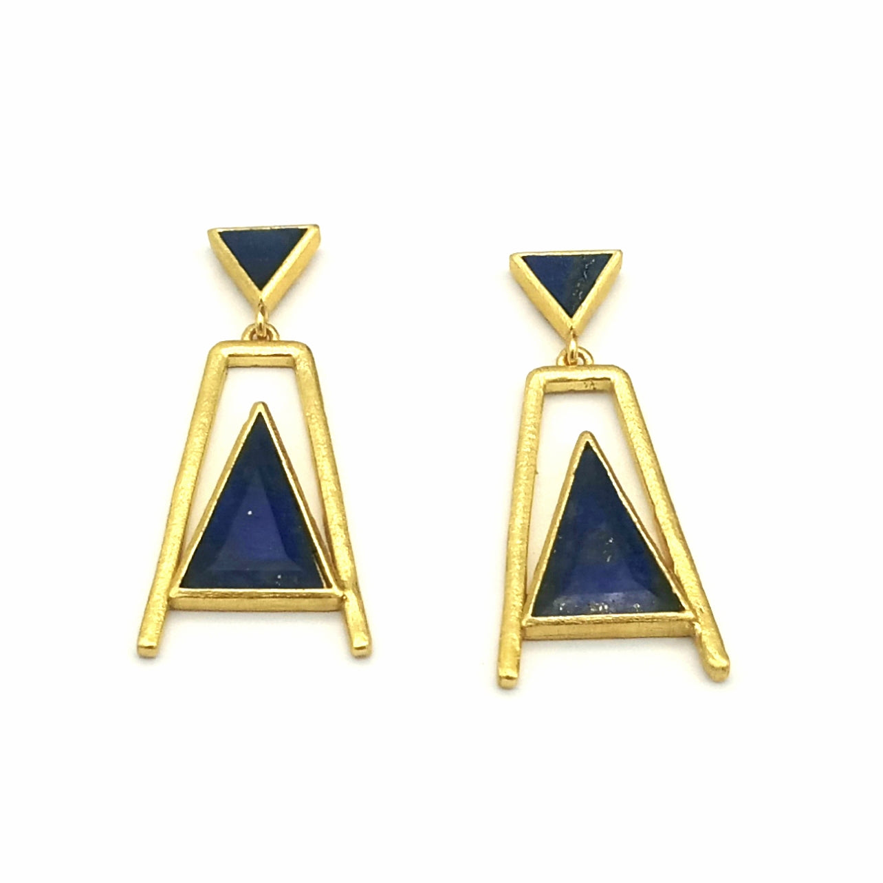 Elegant Gold Plated Lapis Geometric Earrings – Handmade Lightweight Dangles for Women