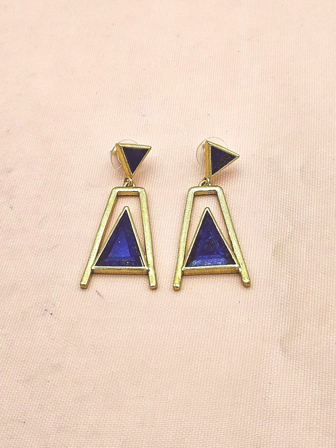 Elegant Gold Plated Lapis Geometric Earrings – Handmade Lightweight Dangles for Women