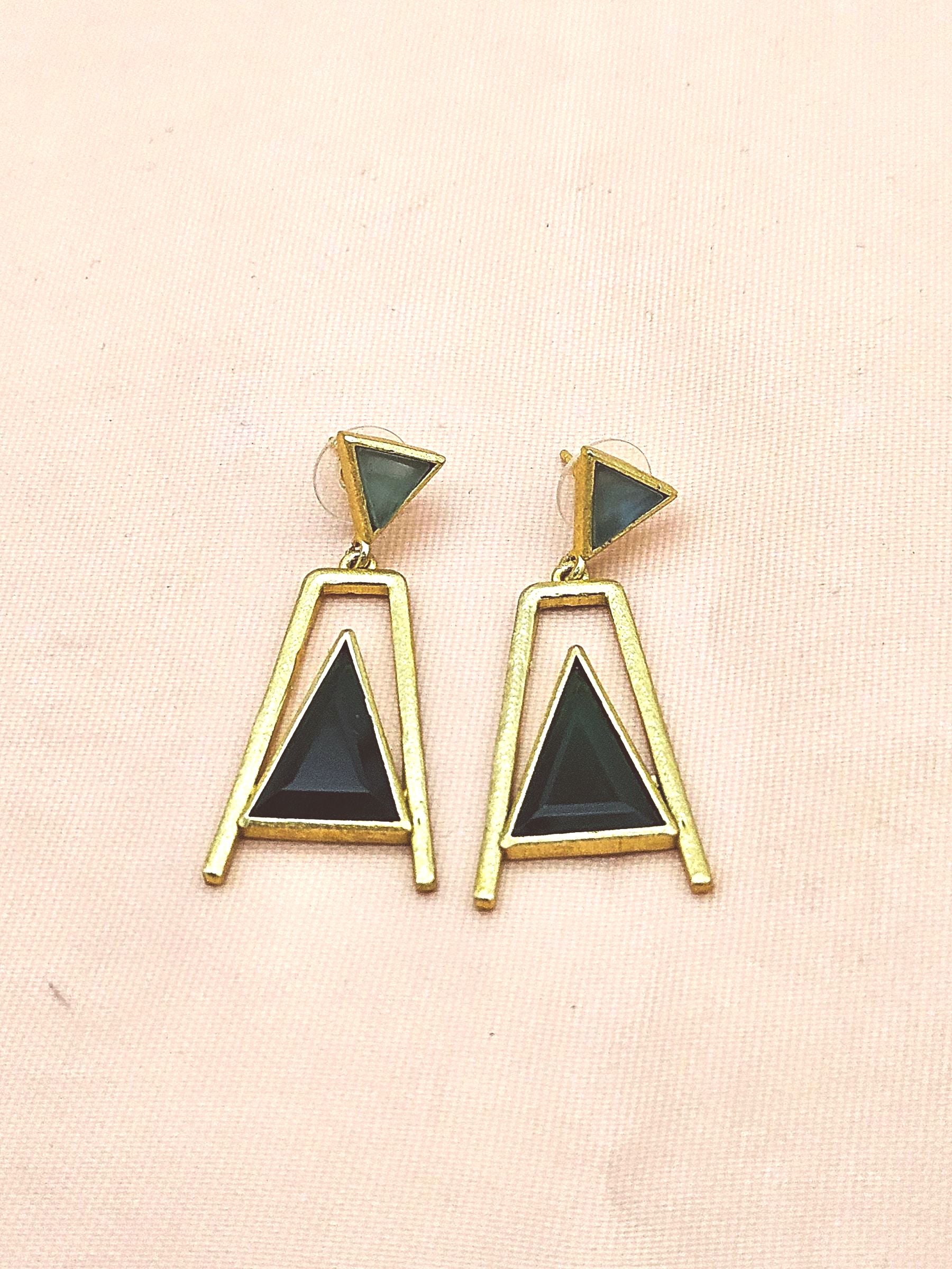 Elegant Gold Plated Green Chalcedony-Green Onyx Geometric Earrings – Handmade Lightweight Dangles for Women