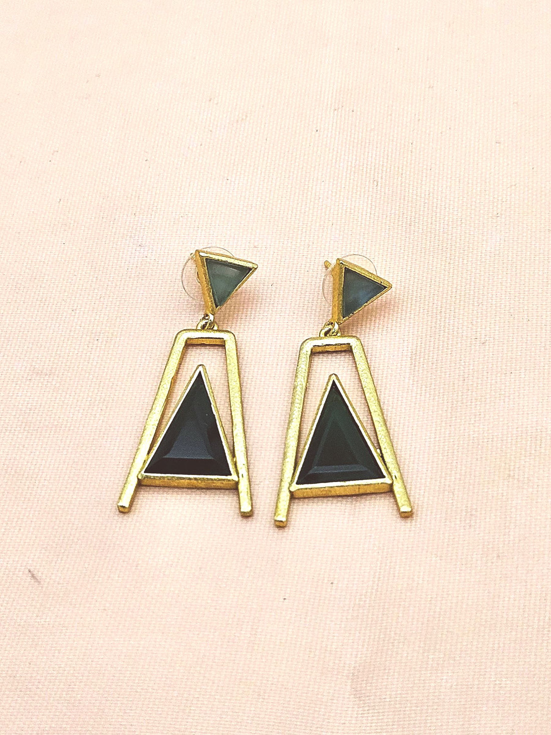 Elegant Gold Plated Green Chalcedony-Green Onyx Geometric Earrings – Handmade Lightweight Dangles for Women