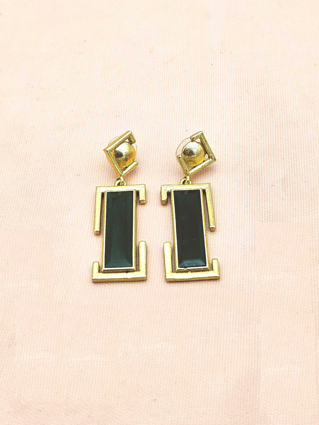 Handmade Gold Plated Green Onyx Geometric Drop Earrings – Contemporary Designer Jewelry