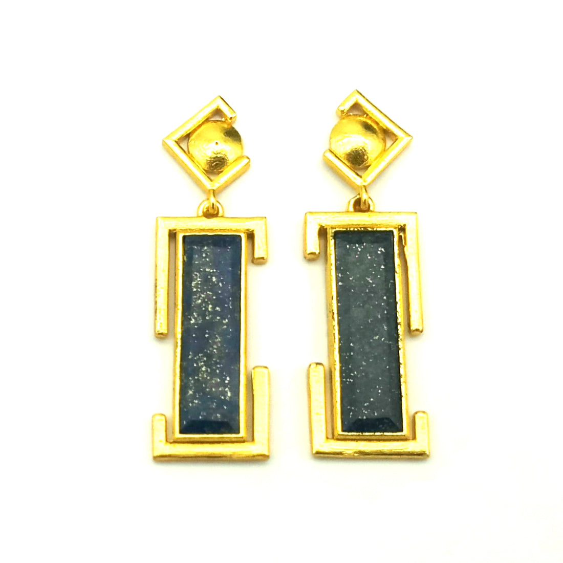 Handmade Gold Plated Lapis Geometric Drop Earrings – Contemporary Designer Jewelry
