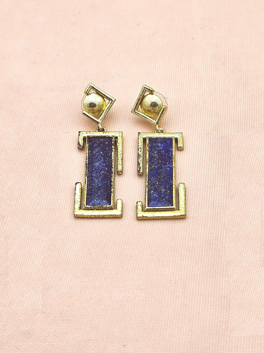 Handmade Gold Plated Lapis Geometric Drop Earrings – Contemporary Designer Jewelry