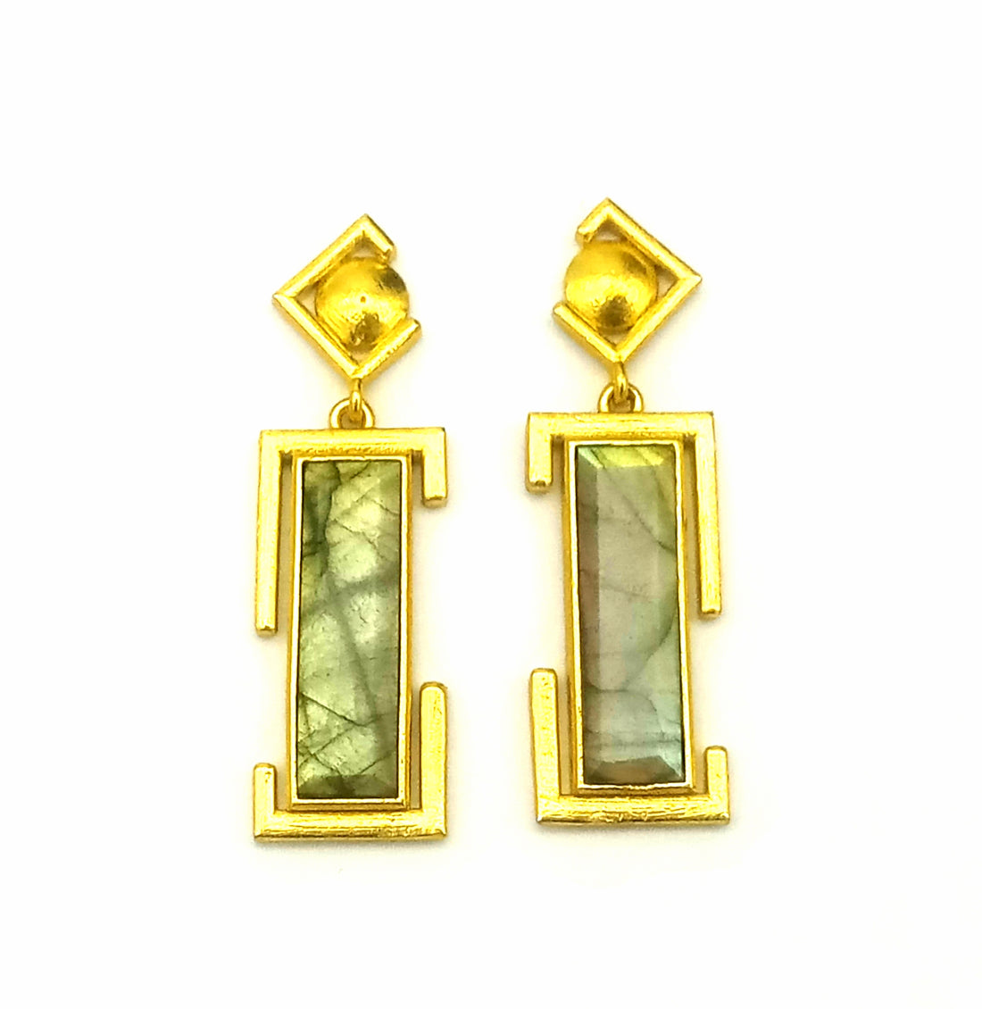 Handmade Gold Plated Labradorite Geometric Drop Earrings – Contemporary Designer Jewelry