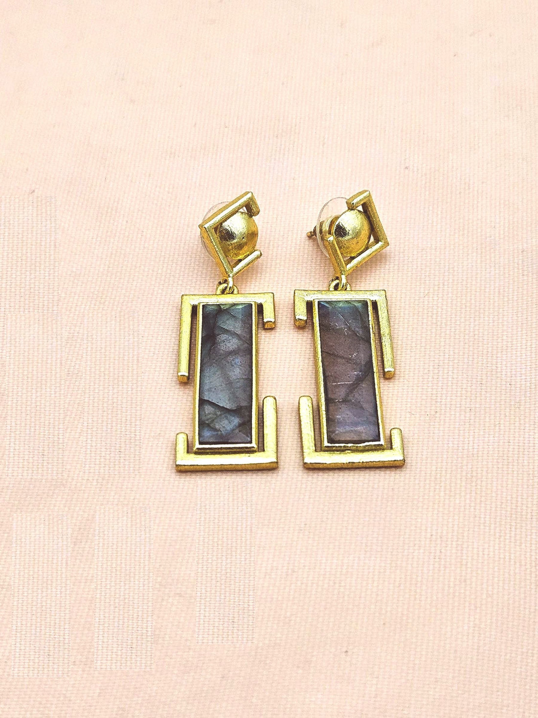 Handmade Gold Plated Labradorite Geometric Drop Earrings – Contemporary Designer Jewelry