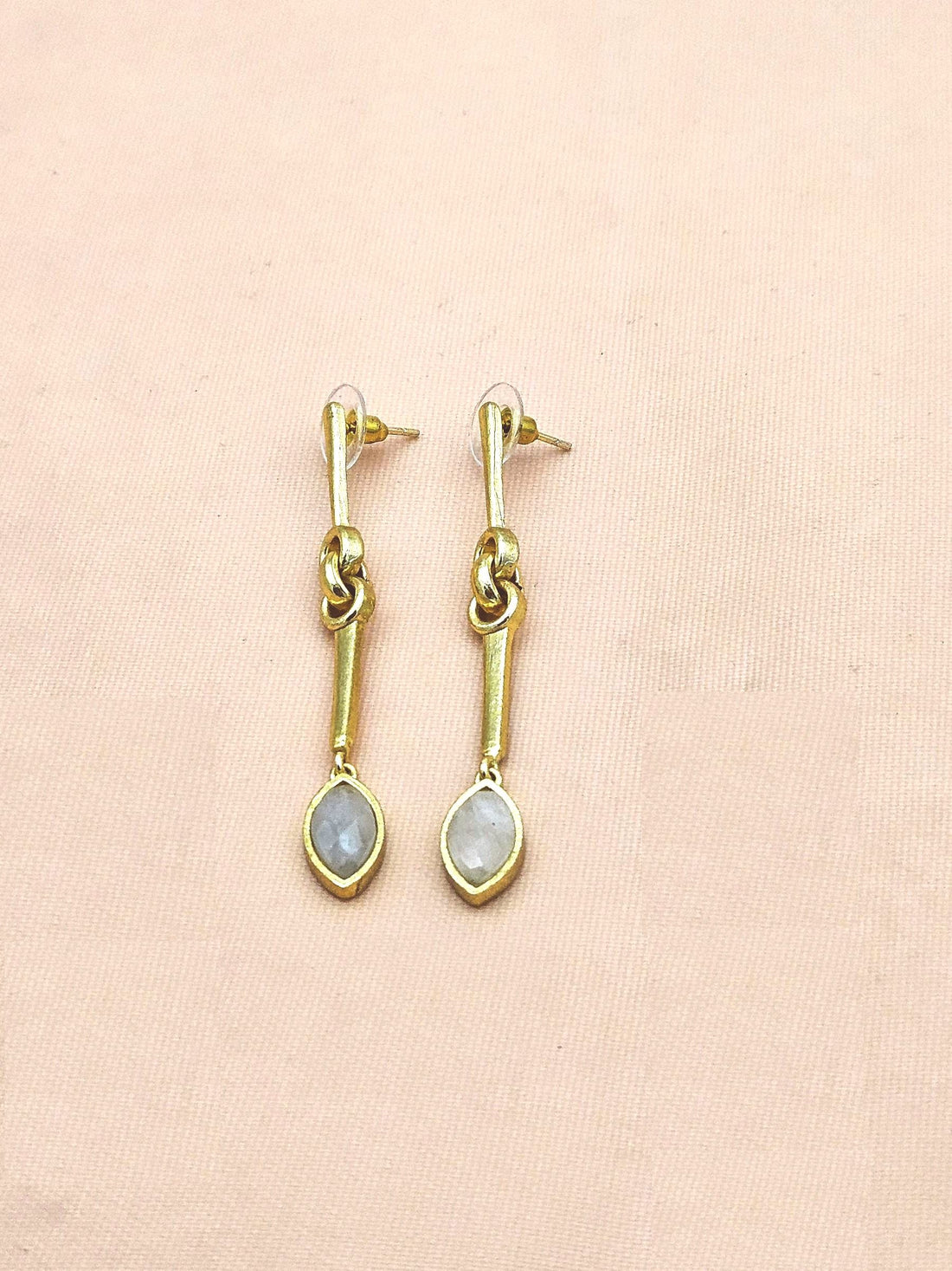 Elegant Handcrafted White Rainbow Stone Long Dangle Earrings – Gold Plated Fashion Jewelry