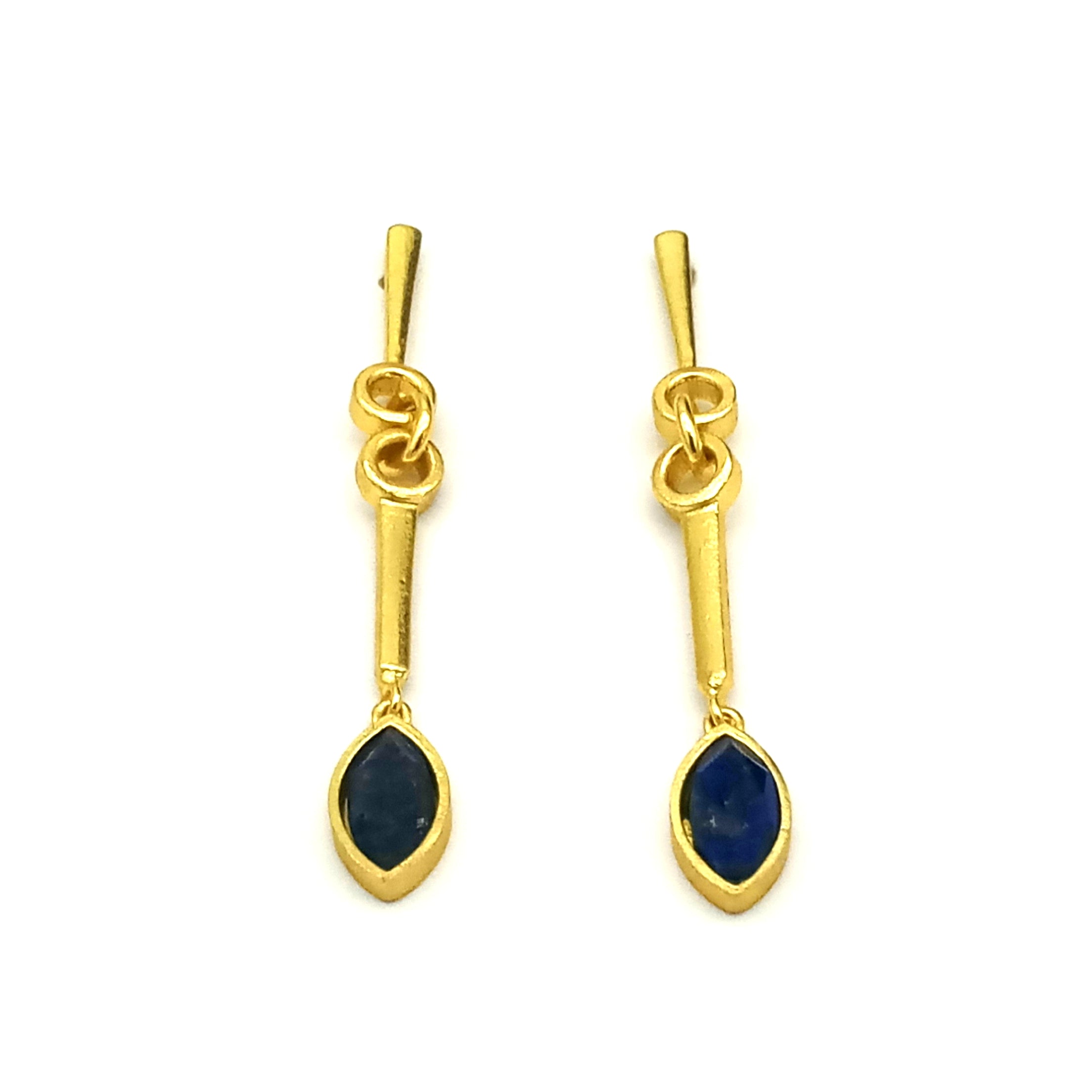 Elegant Handcrafted Lapis Stone Long Dangle Earrings – Gold Plated Fashion Jewelry