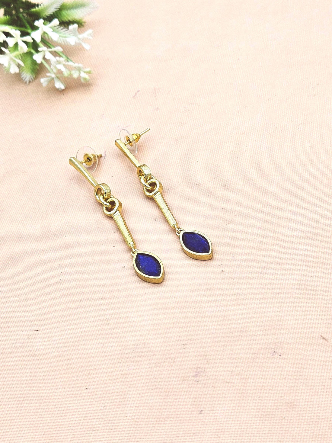 Elegant Handcrafted Lapis Stone Long Dangle Earrings – Gold Plated Fashion Jewelry
