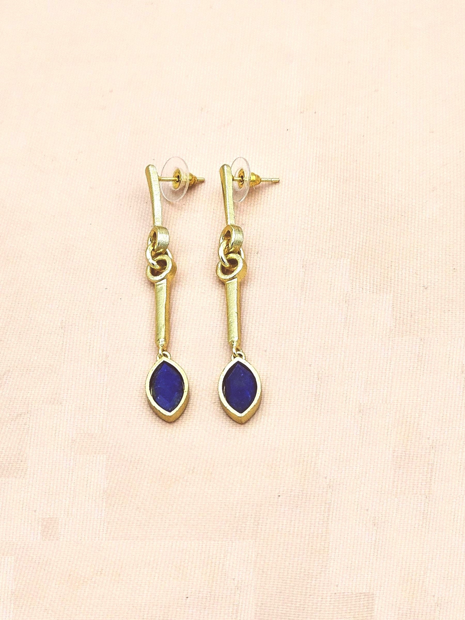 Elegant Handcrafted Lapis Stone Long Dangle Earrings – Gold Plated Fashion Jewelry