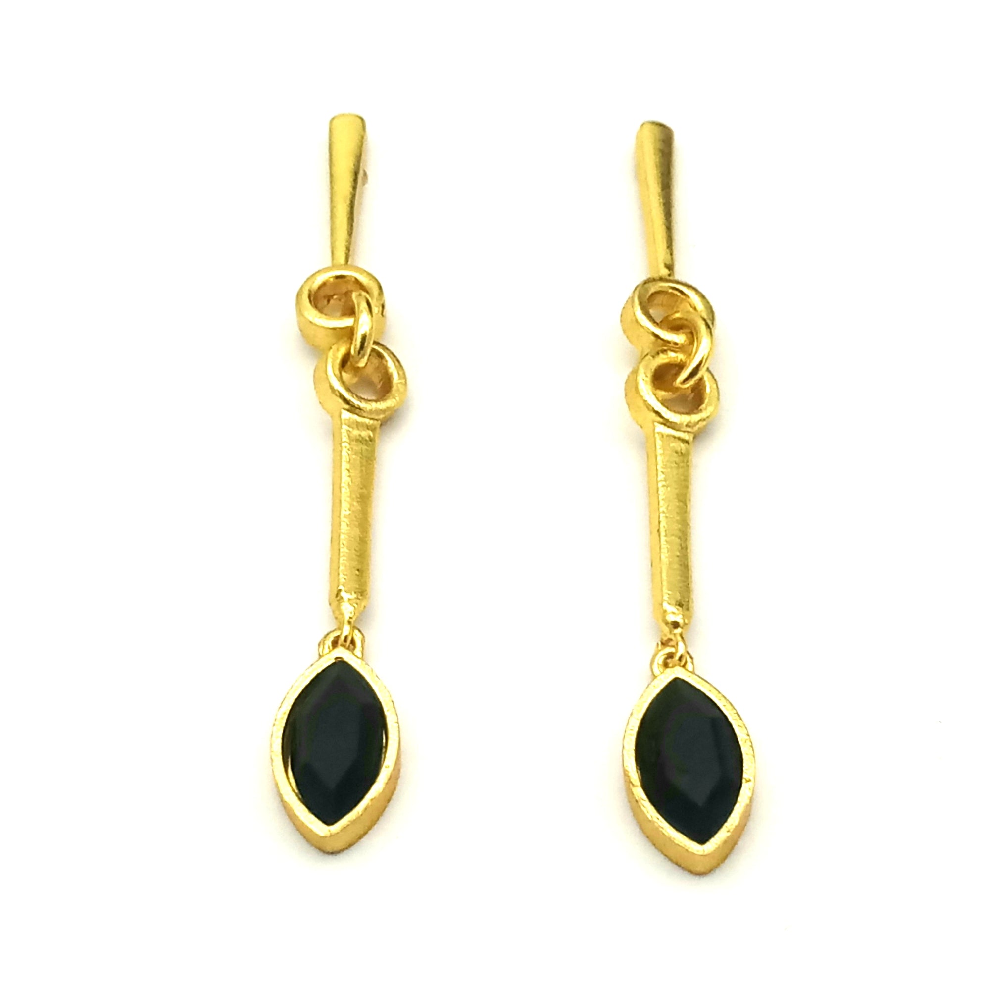 Artisan Handcrafted Black Onyx Stone Earrings – Gold Plated Long Statement Dangles