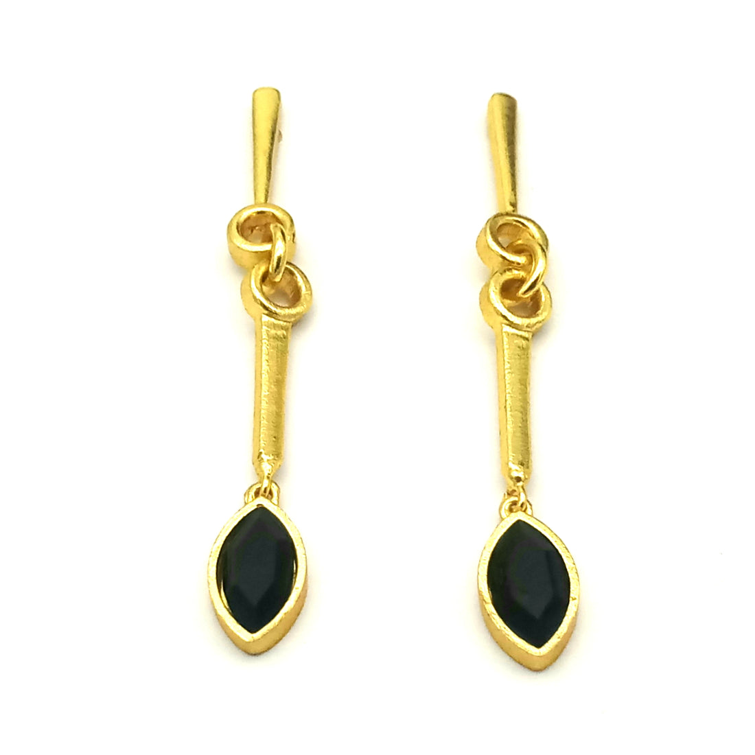 Artisan Handcrafted Black Onyx Stone Earrings – Gold Plated Long Statement Dangles