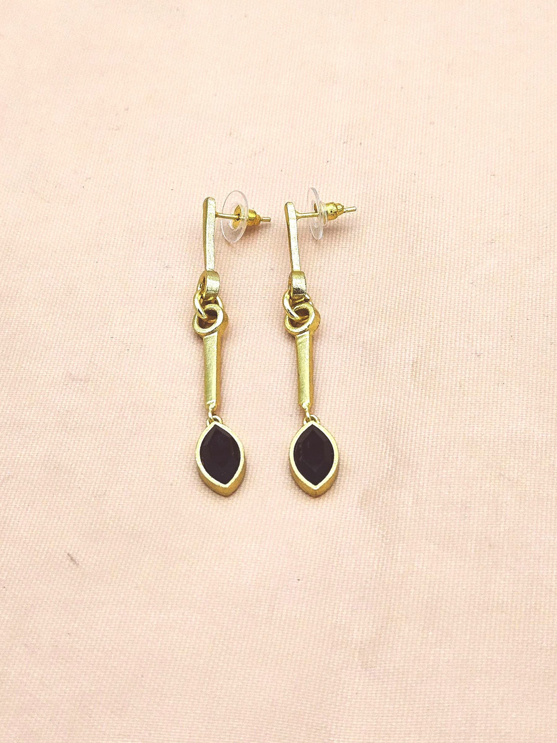 Artisan Handcrafted Black Onyx Stone Earrings – Gold Plated Long Statement Dangles