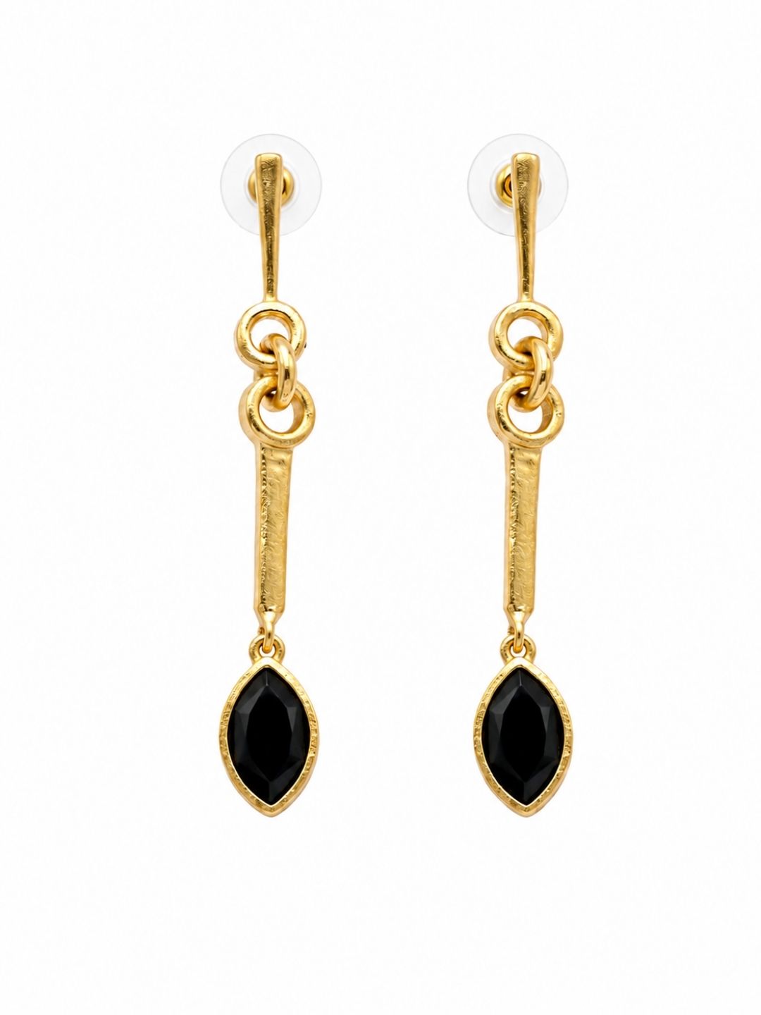 Designer green onyx stone long dangle earrings for women displayed on a pure white background

