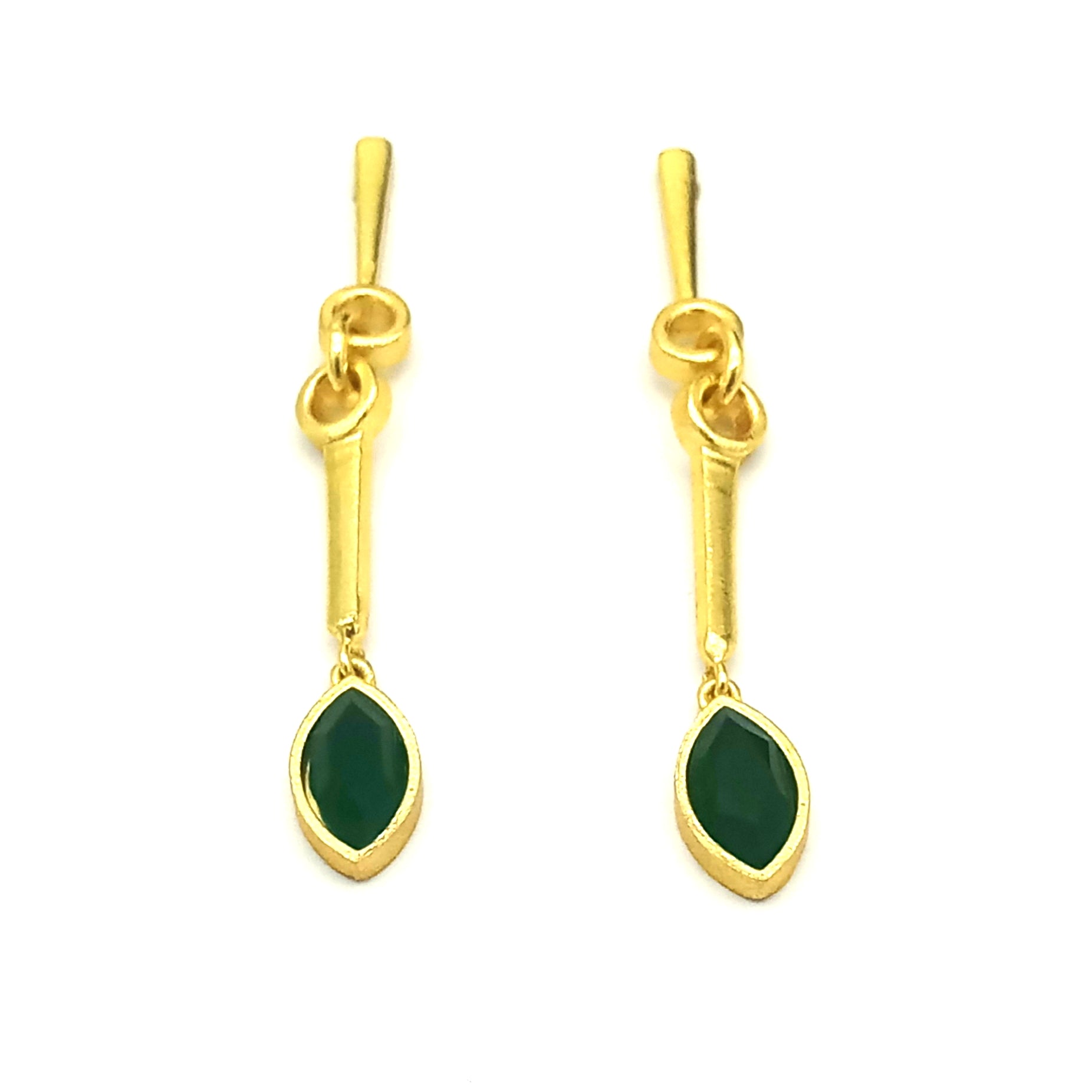 Designer Green Onyx Stone Long Dangle Earrings – Elegant Handcrafted Gold Plated Jewelry
