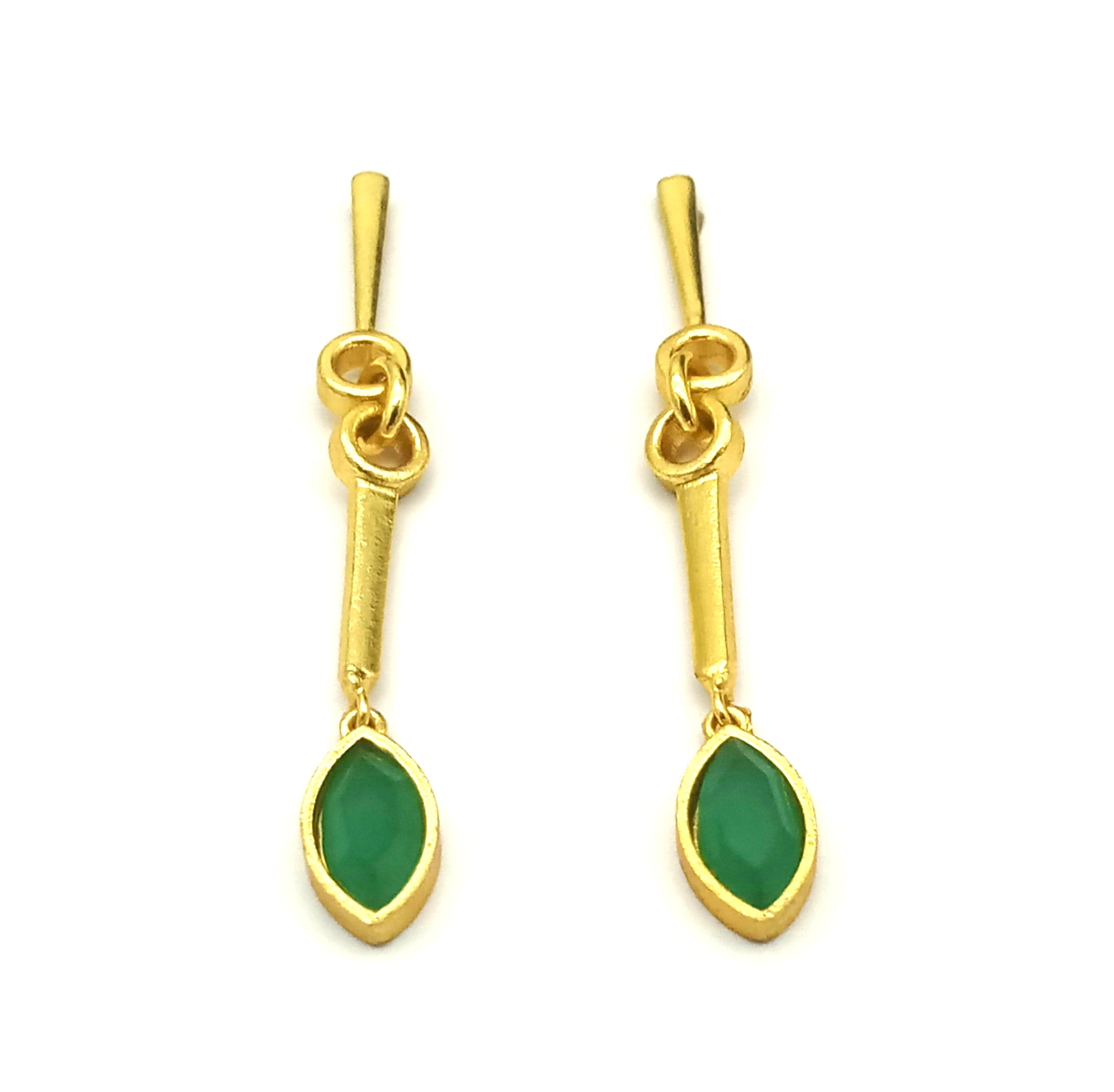Designer Green Chalcedony Stone Long Dangle Earrings – Elegant Handcrafted Gold Plated Jewelry