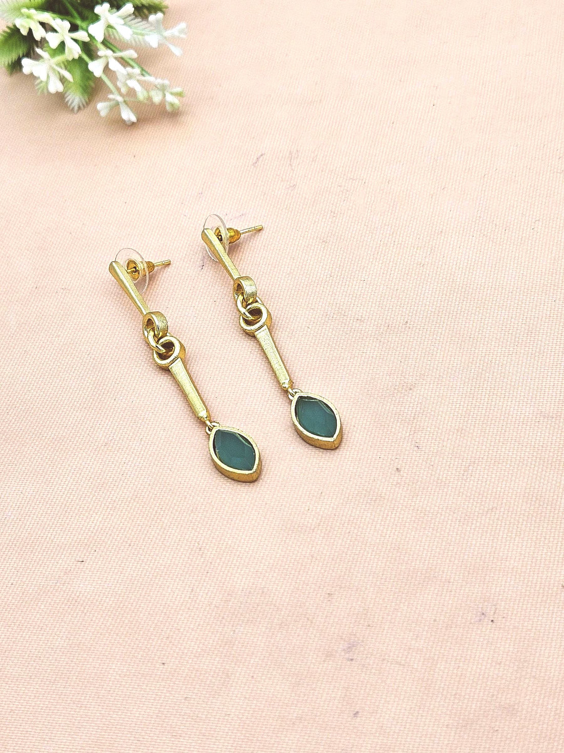 Designer Green Chalcedony Stone Long Dangle Earrings – Elegant Handcrafted Gold Plated Jewelry