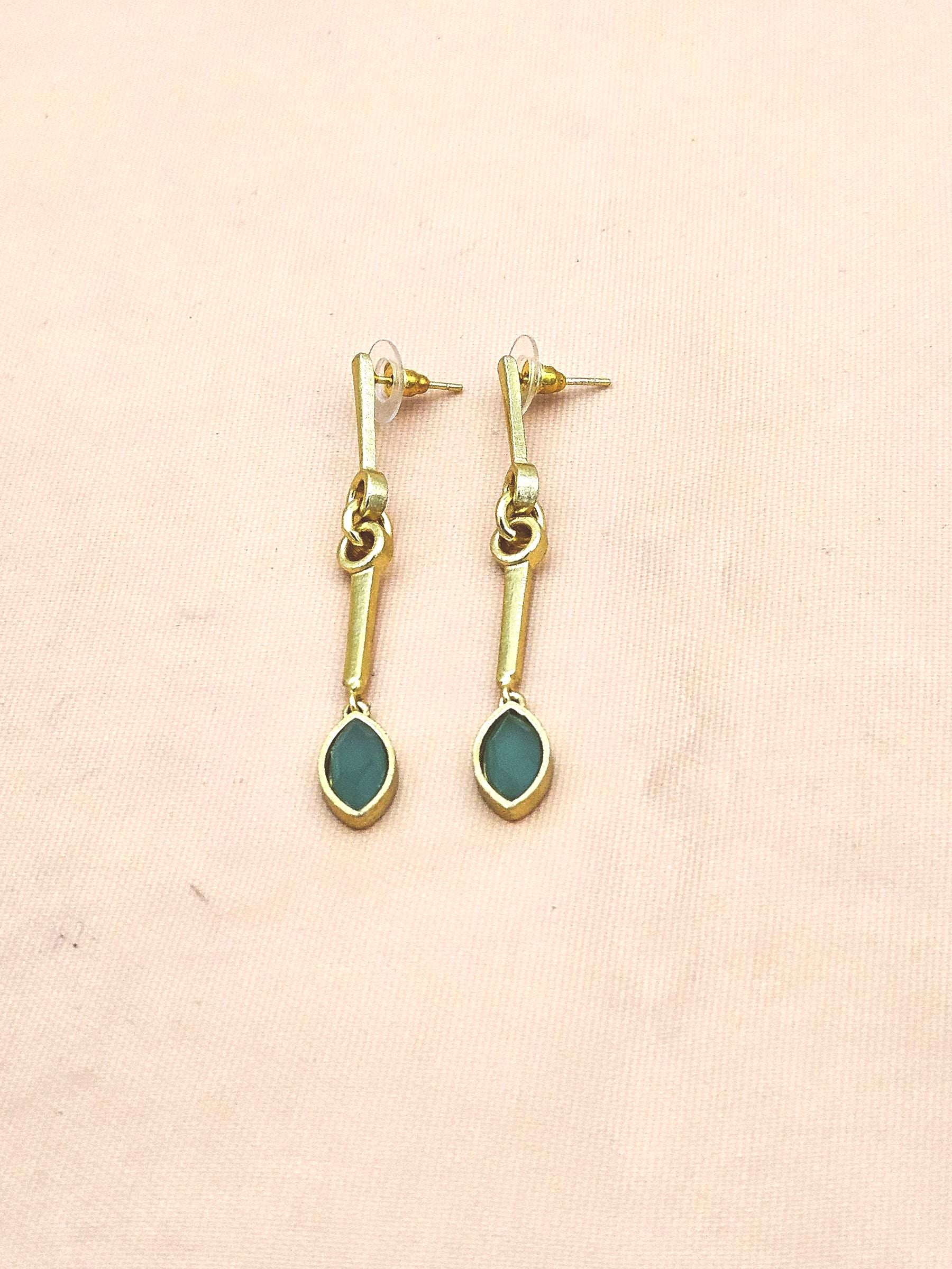 Designer Green Chalcedony Stone Long Dangle Earrings – Elegant Handcrafted Gold Plated Jewelry
