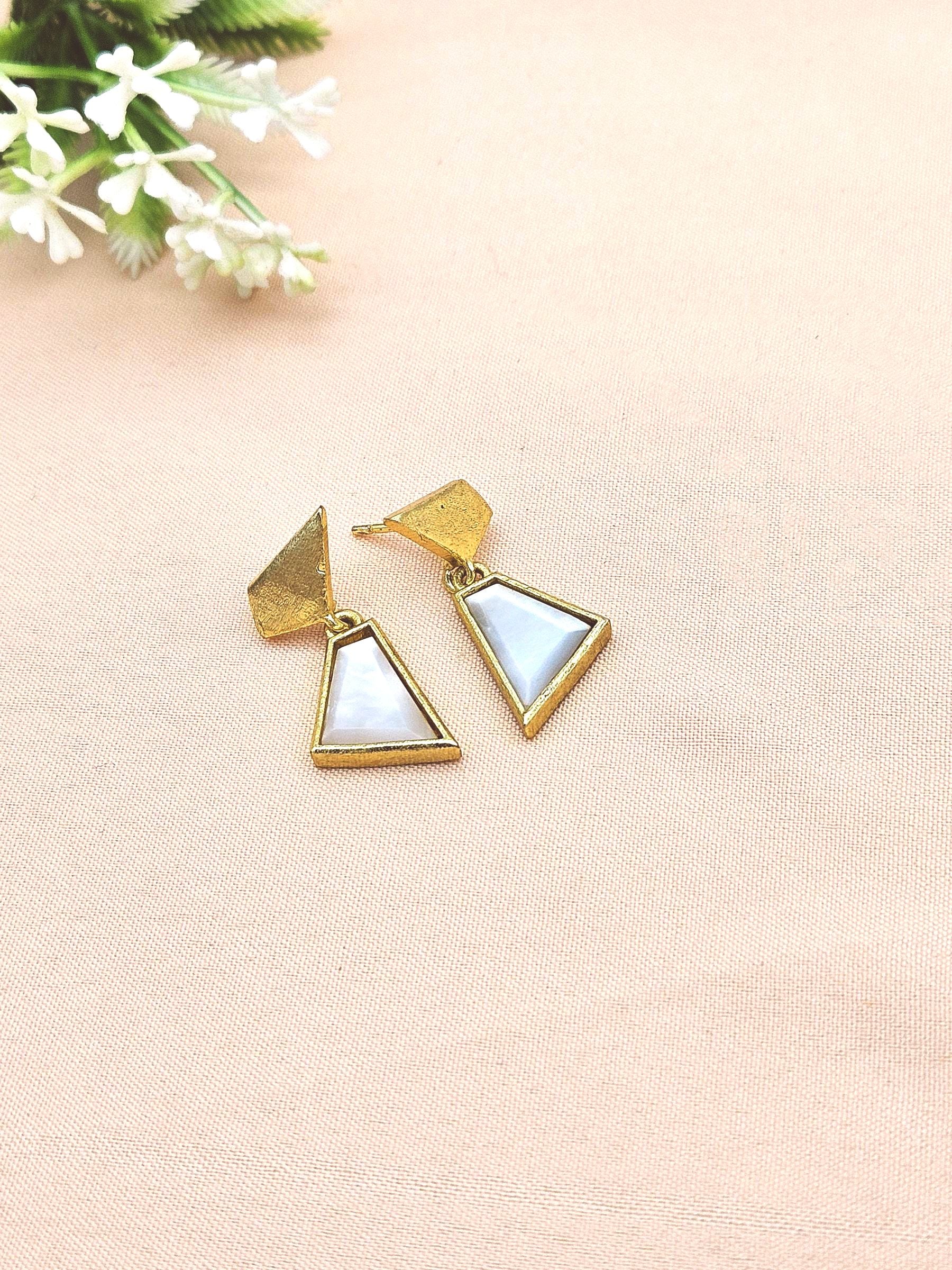 Charming Handcrafted Gold Plated MOP Geometric Designer Lightweight Dangle Earrings