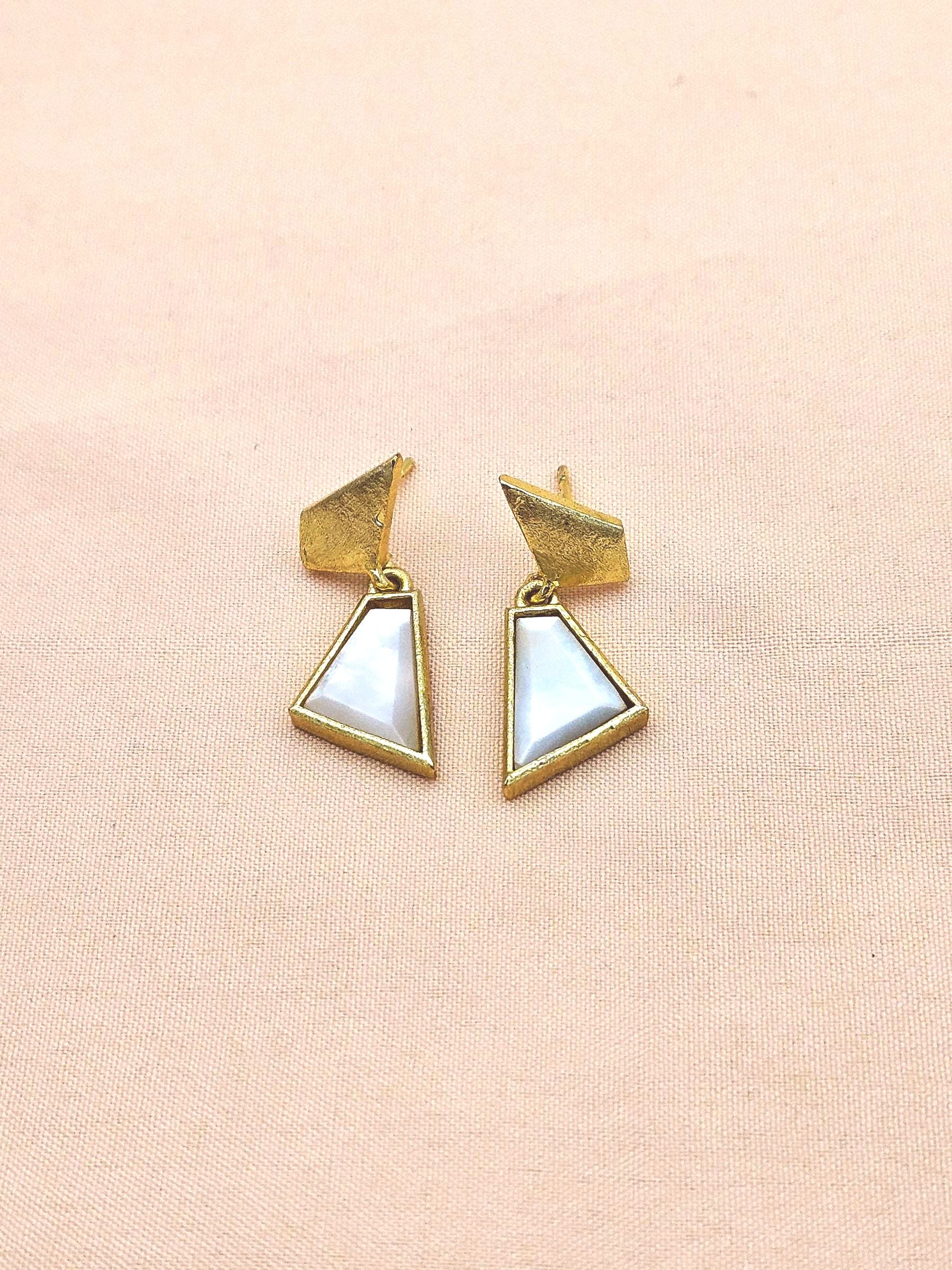 Charming Handcrafted Gold Plated MOP Geometric Designer Lightweight Dangle Earrings