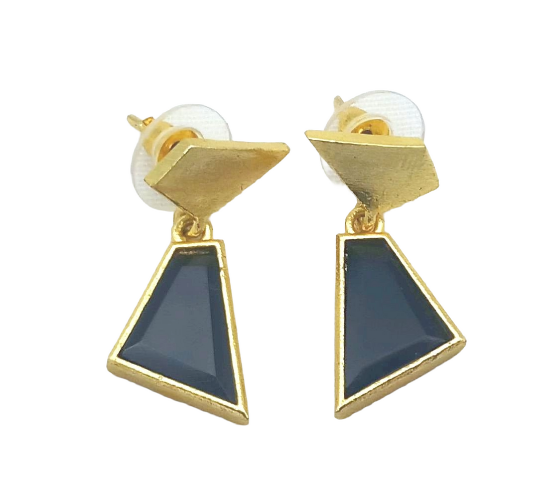 Modern Gold Plated Black Onyx Geometric Earrings – Lightweight Designer Jewelry