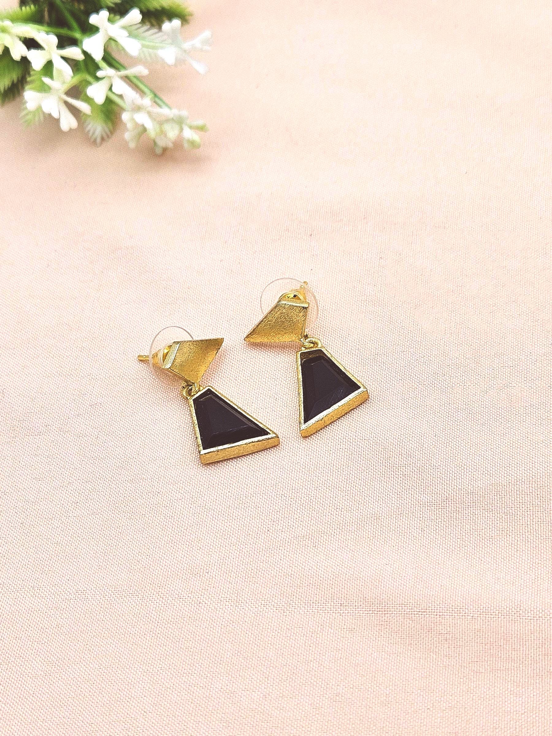 Modern Gold Plated Black Onyx Geometric Earrings – Lightweight Designer Jewelry