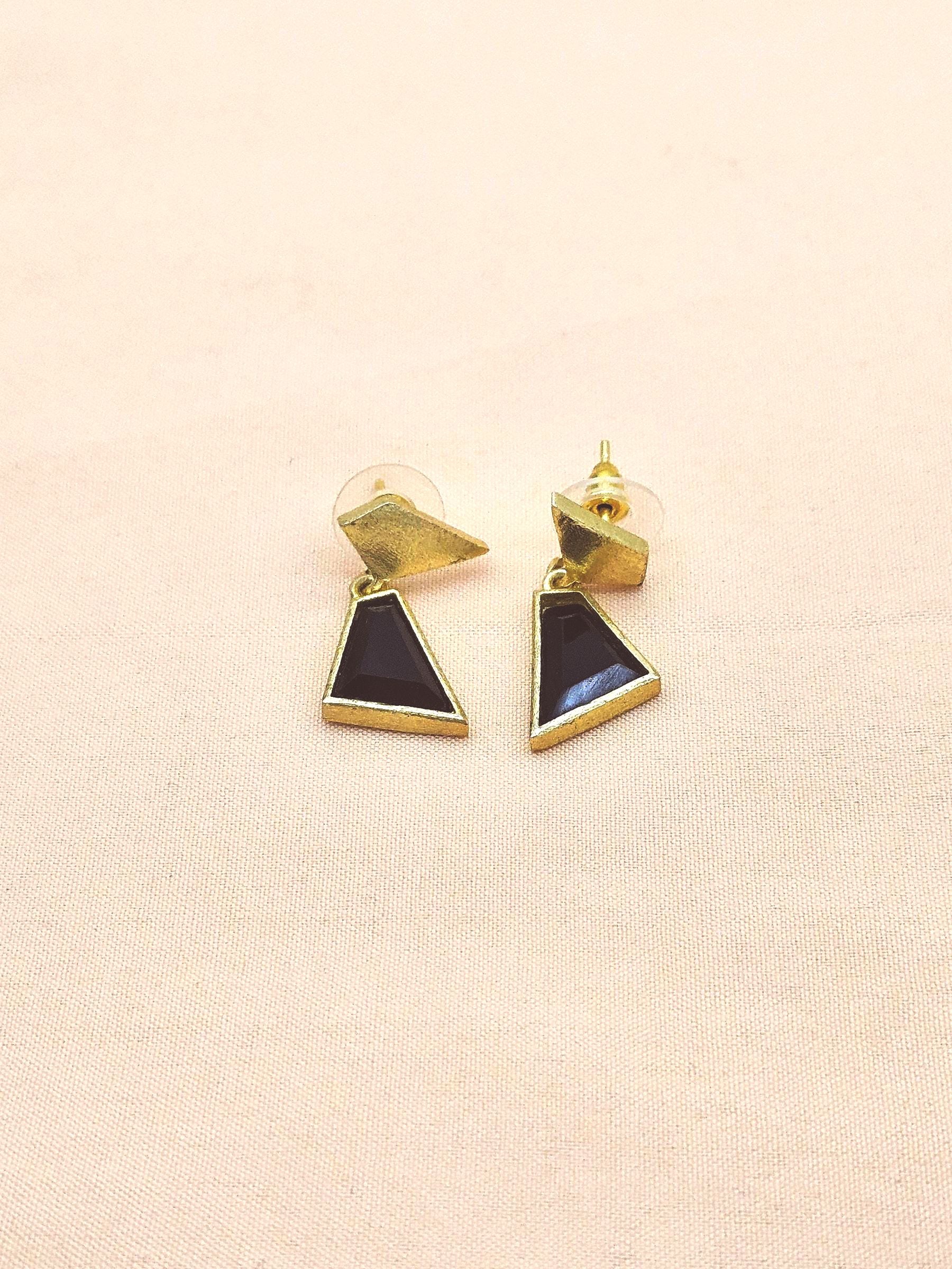 Modern Gold Plated Black Onyx Geometric Earrings – Lightweight Designer Jewelry