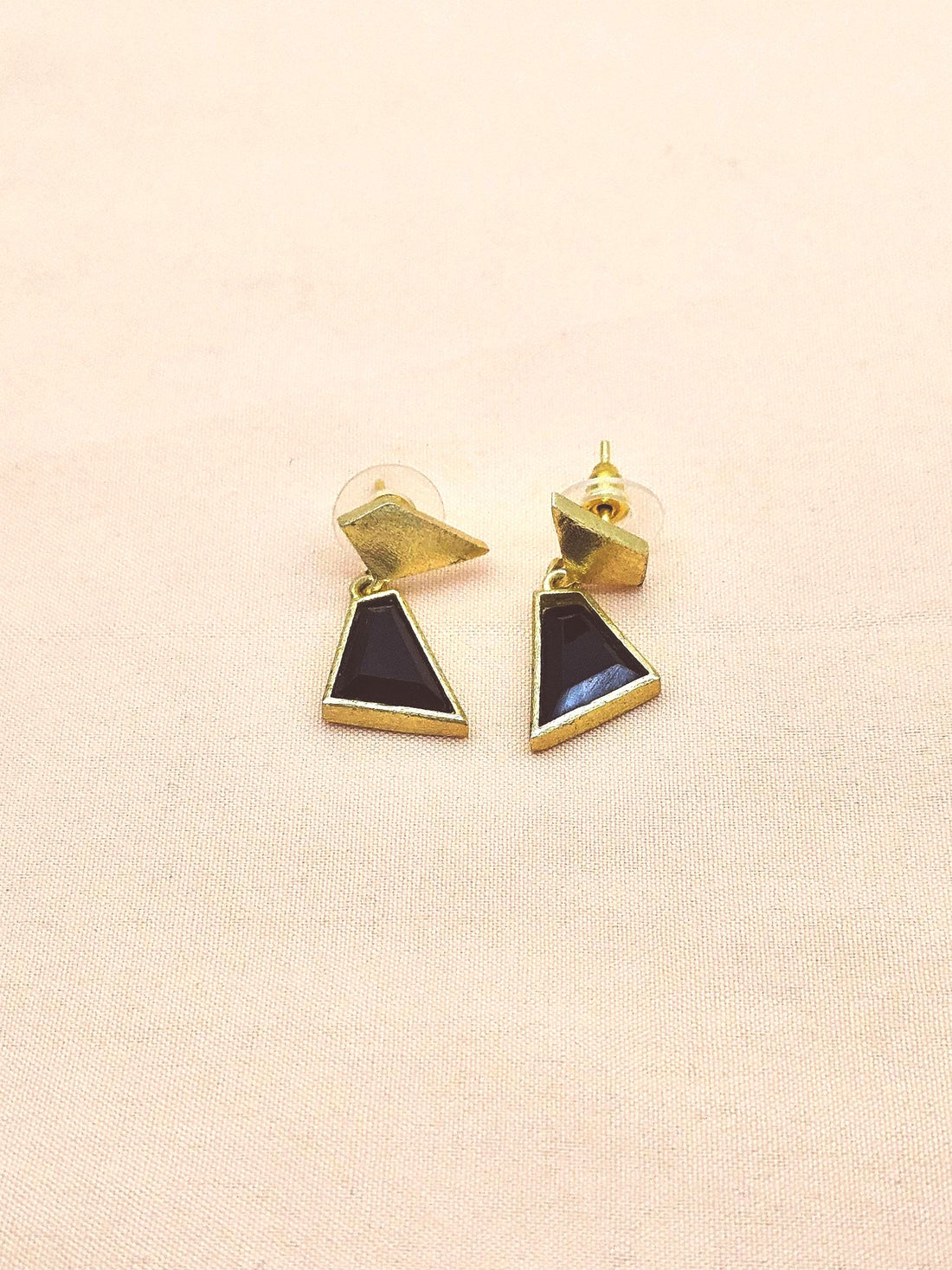 Modern Gold Plated Black Onyx Geometric Earrings – Lightweight Designer Jewelry
