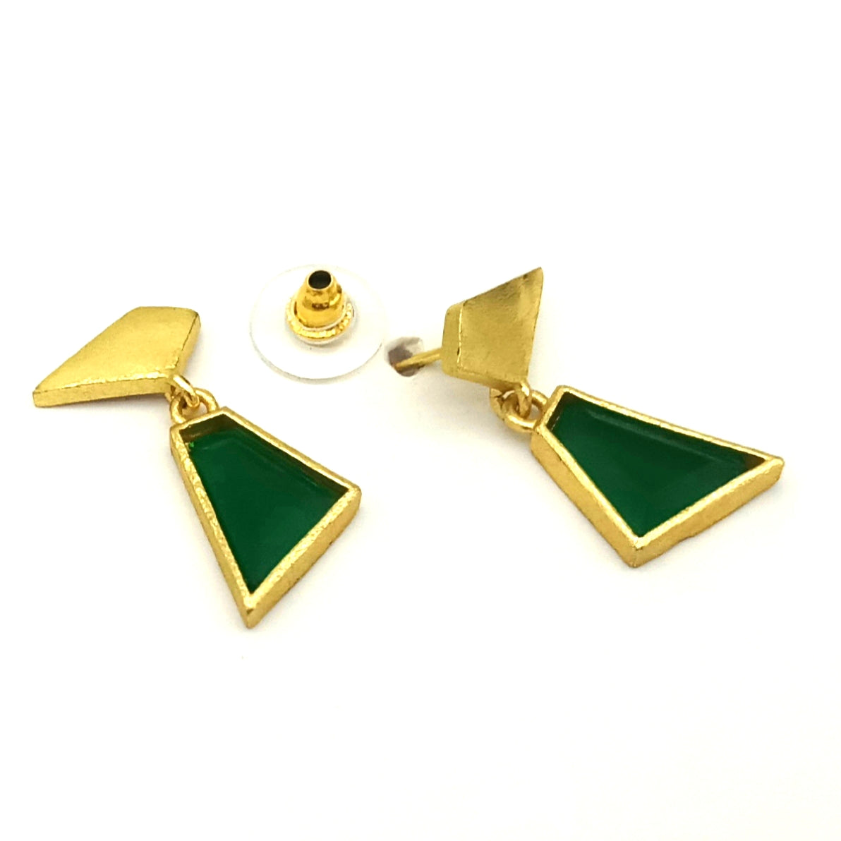 Modern Gold Plated Green Onyx Geometric Earrings – Lightweight Designer Jewelry