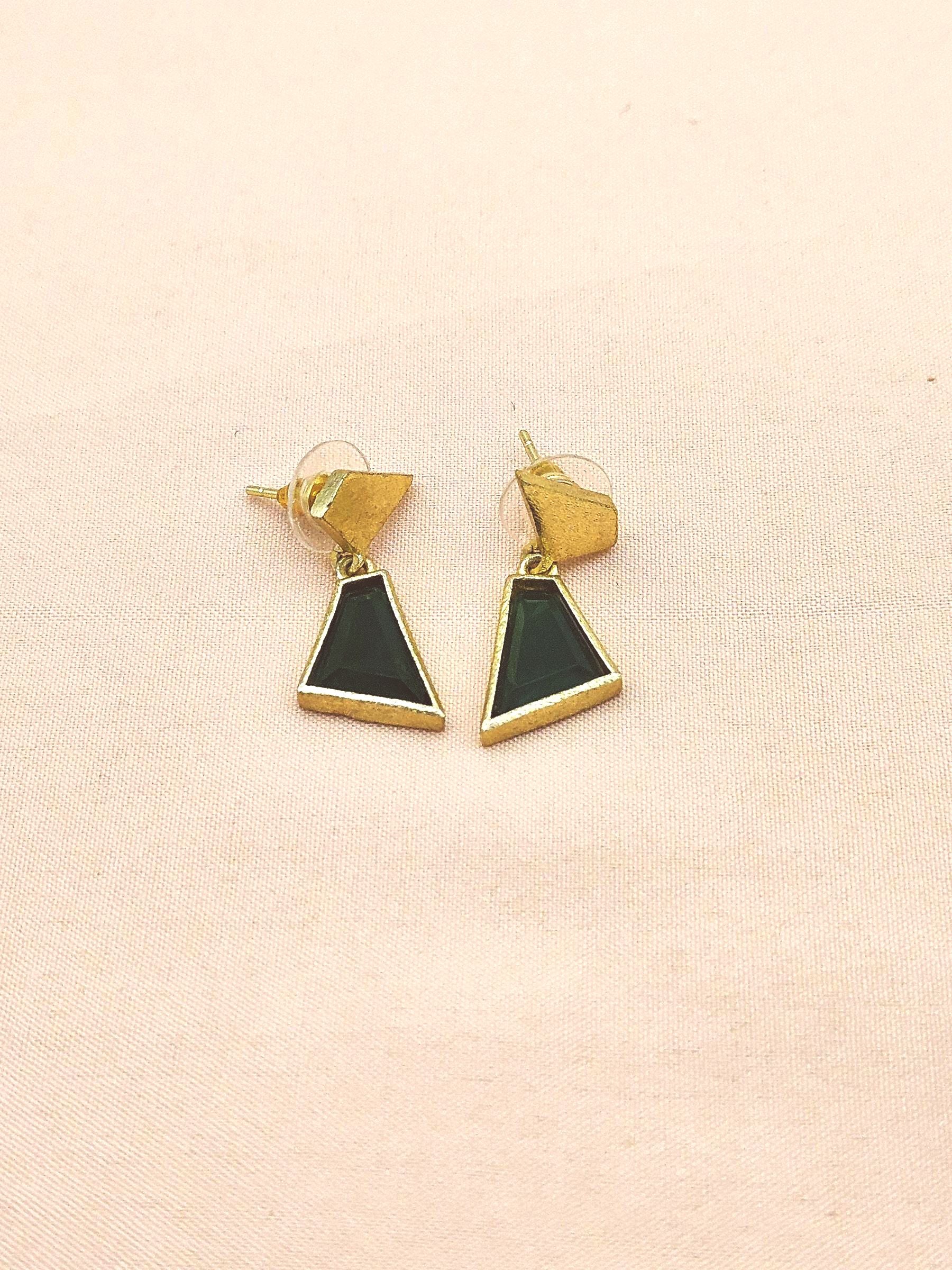 Modern Gold Plated Green Onyx Geometric Earrings – Lightweight Designer Jewelry