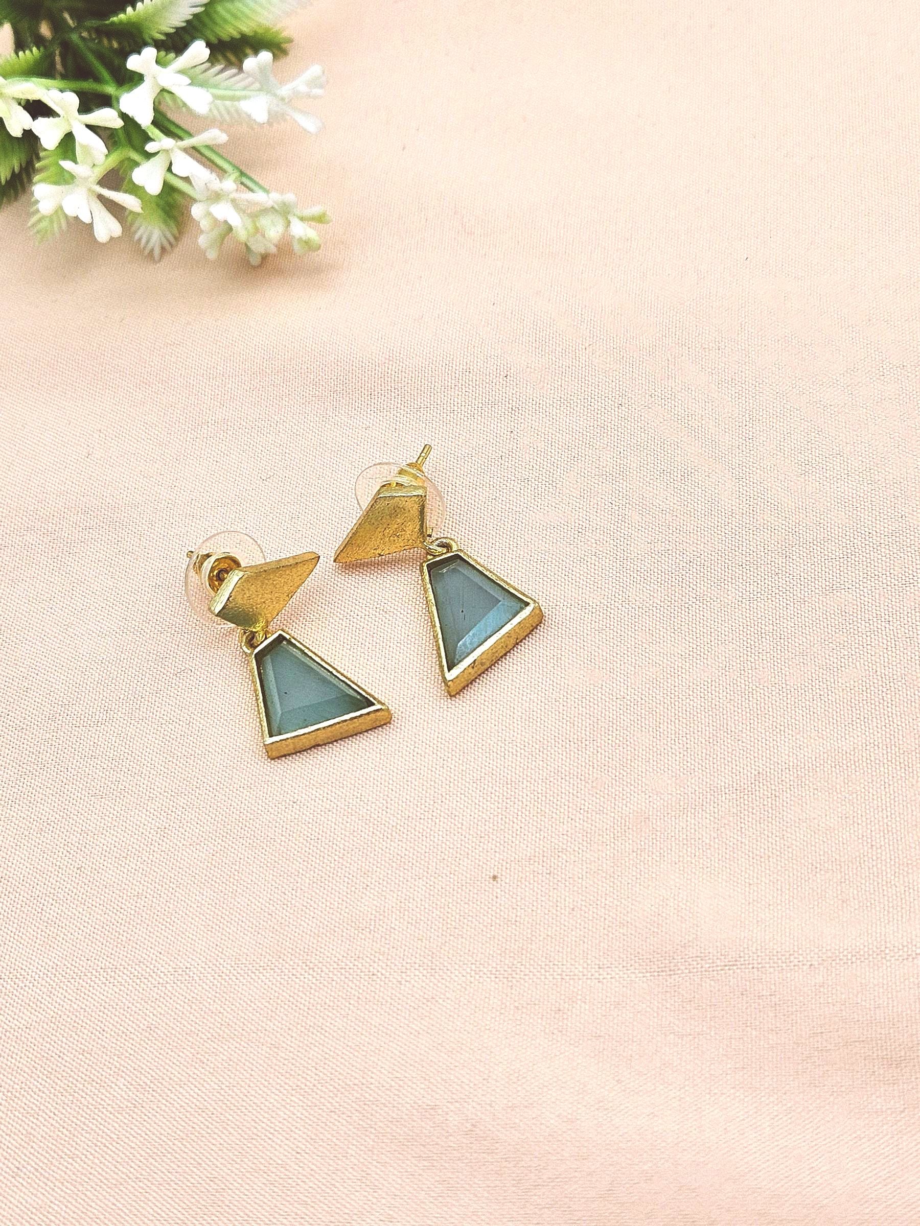Trendy Geometric Aquamarine Gold Plated Handcrafted Designer Earrings for Women