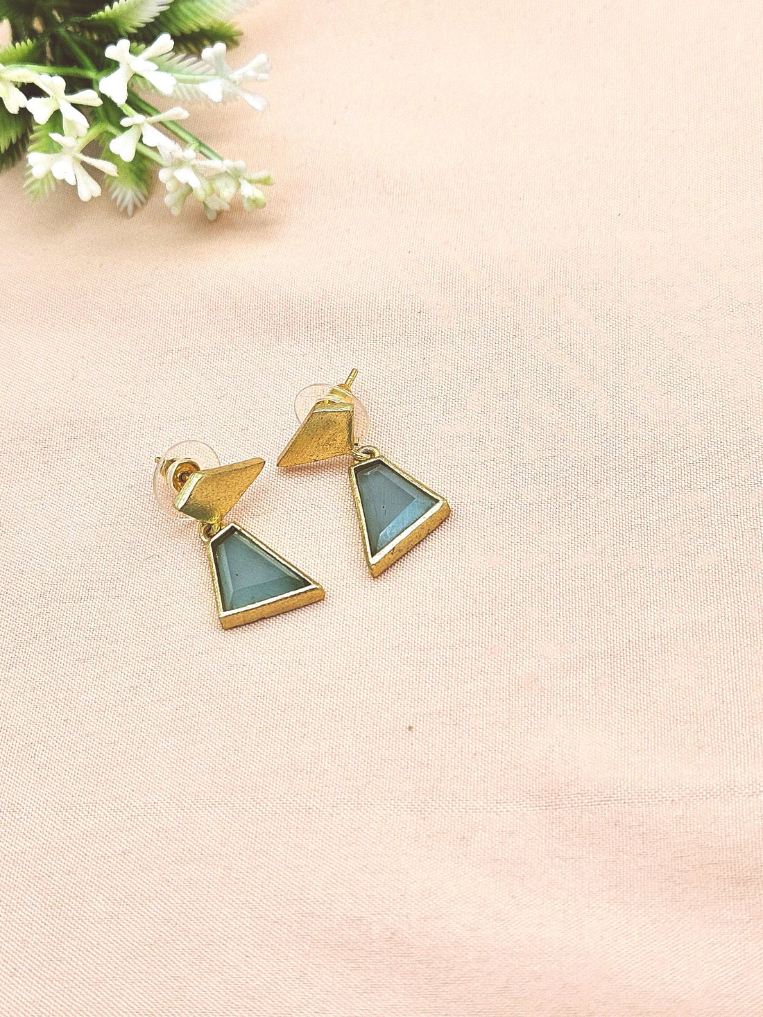 Trendy Geometric Aquamarine Gold Plated Handcrafted Designer Earrings for Women