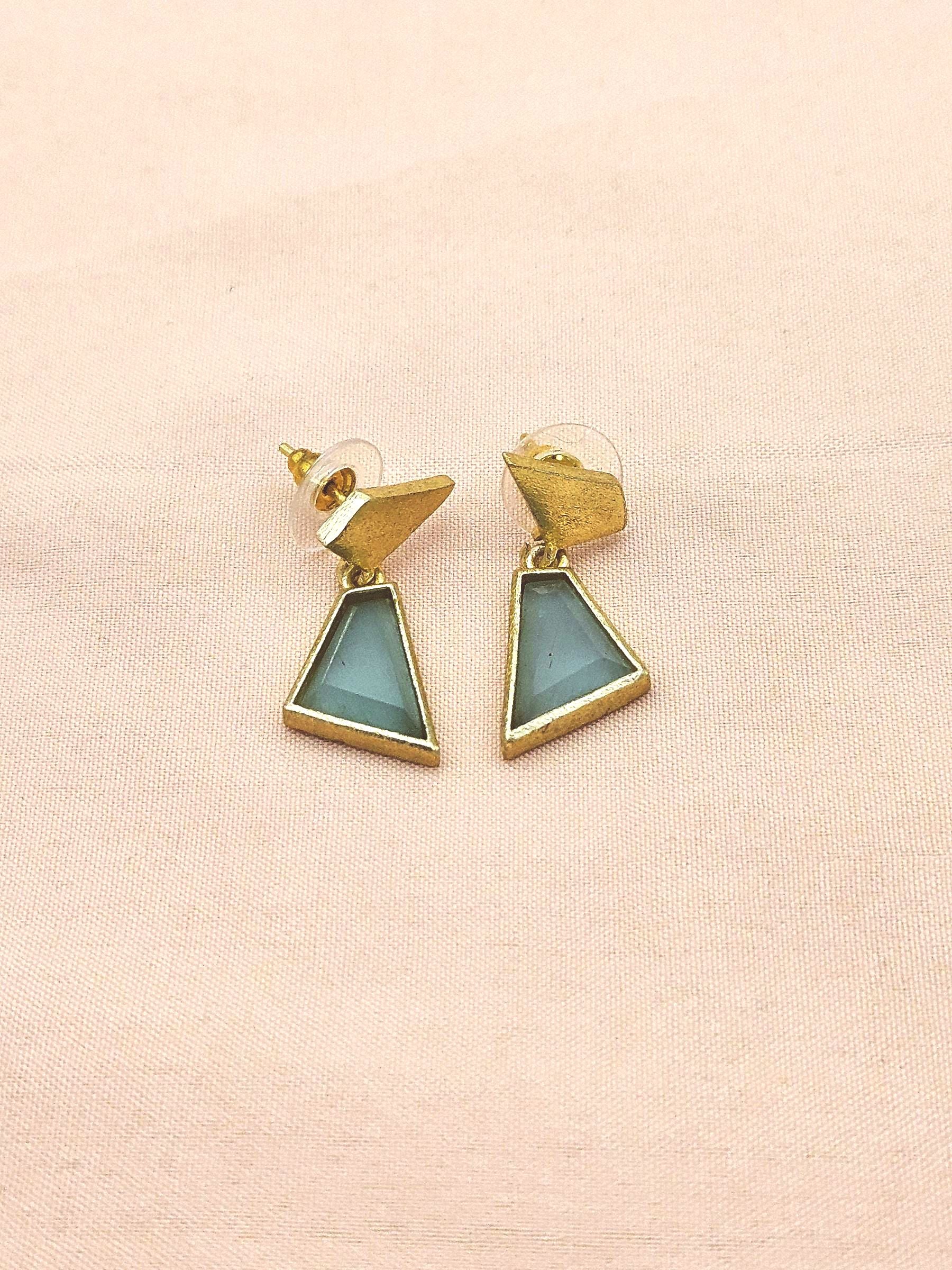 Trendy Geometric Aquamarine Gold Plated Handcrafted Designer Earrings for Women