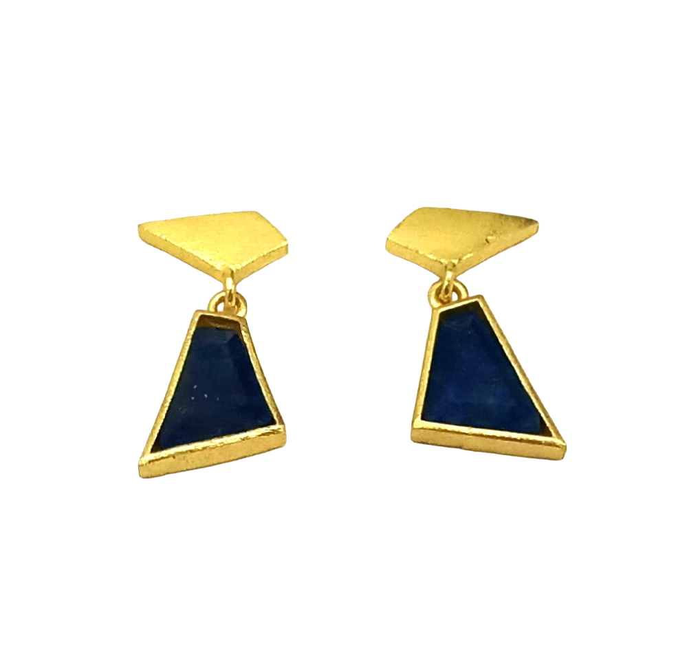 Artisan Handcrafted Gold Plated Lapis Gemstone Statement Dangle Earrings for Women